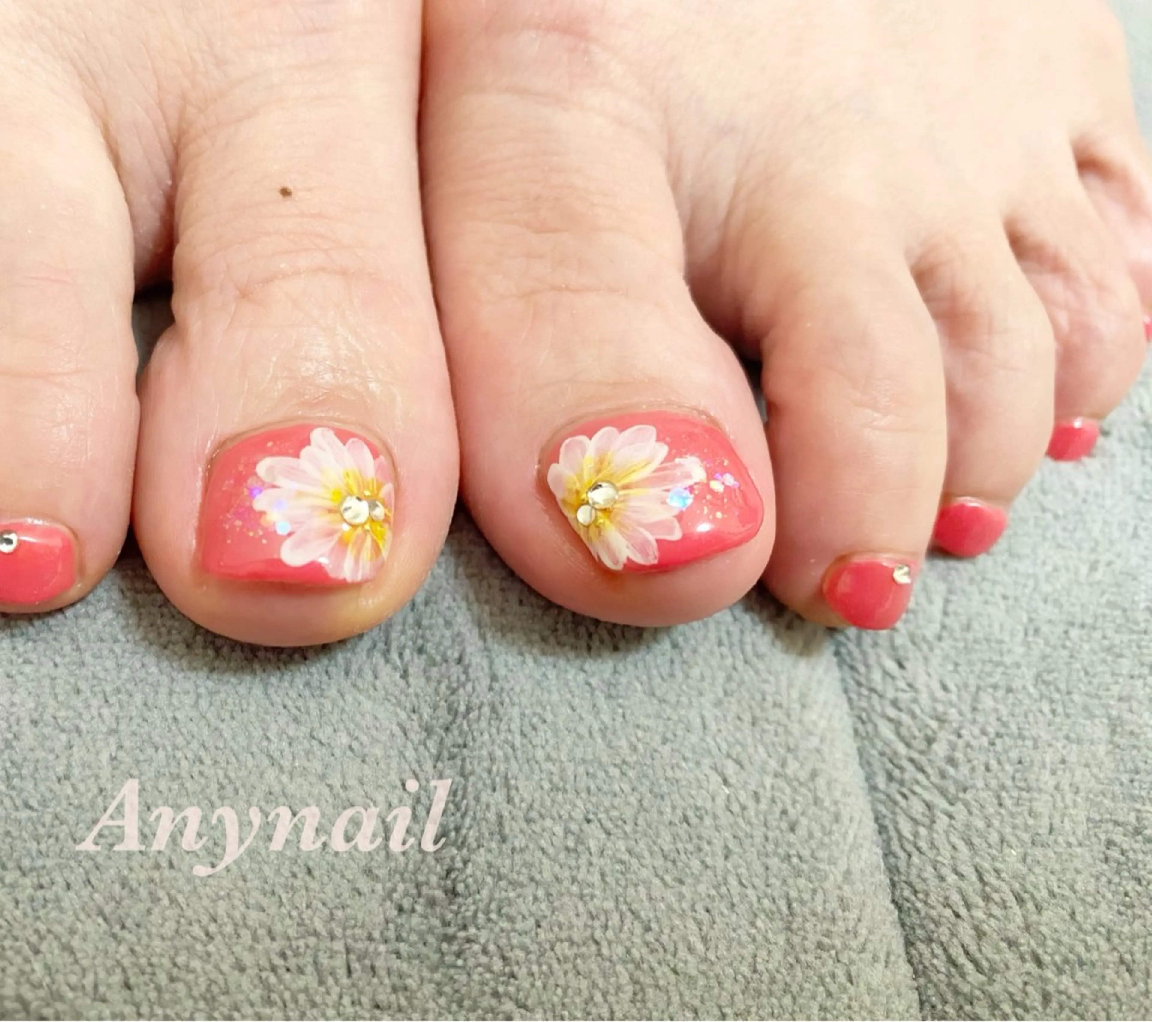 ネイル ブルー フラワーネイル フットネイル 岩澤 恵子のネイルデザイン