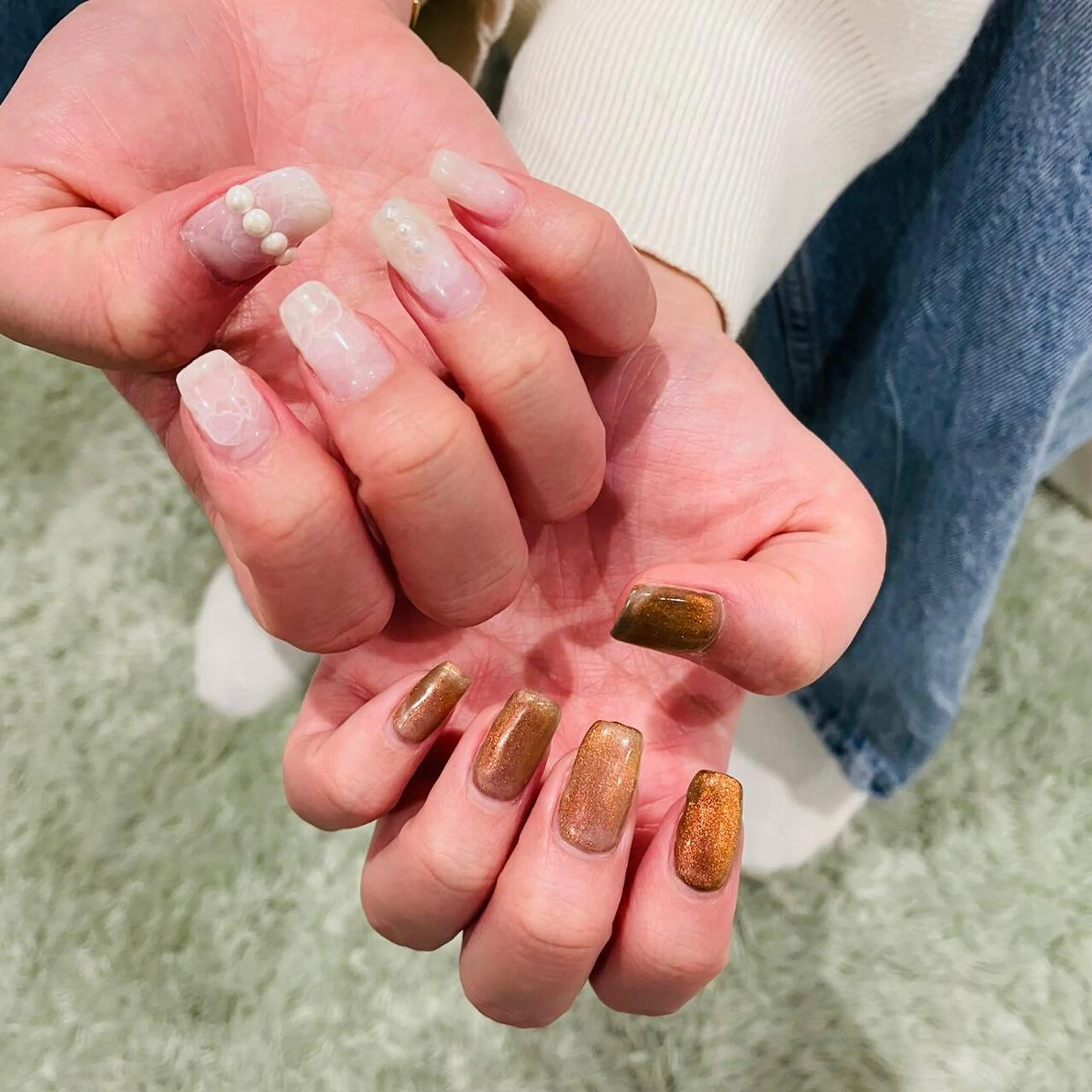 ネイル 入学式 フラッシュネイル フレンチネイル 卒業式 ラメ(グリッター) H3 hitoのネイルデザイン