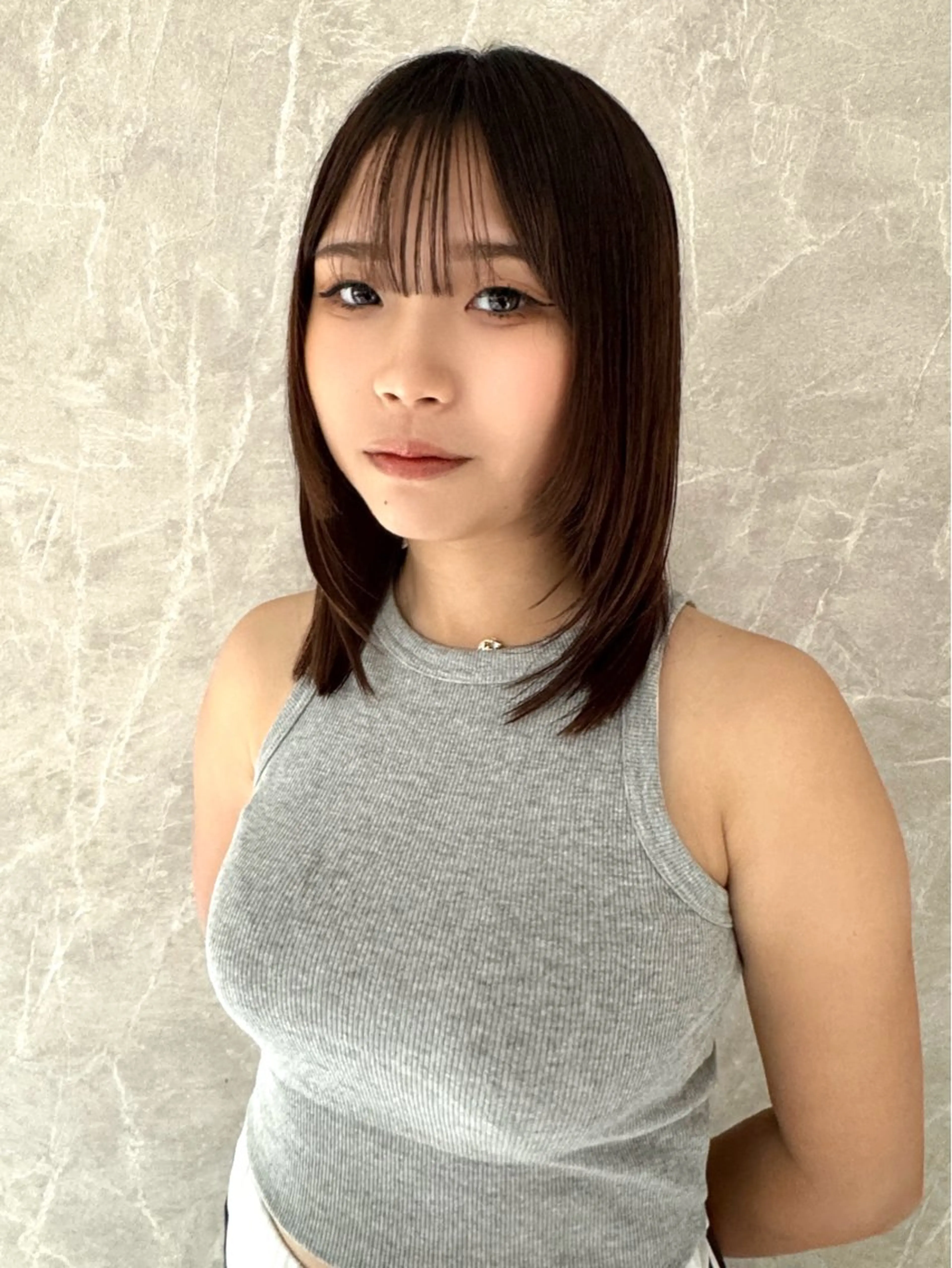 ミディアム カット ヘアカラー トリートメント 顔まわりカット/ボブ レイヤー/今城愛友花のヘアスタイル
