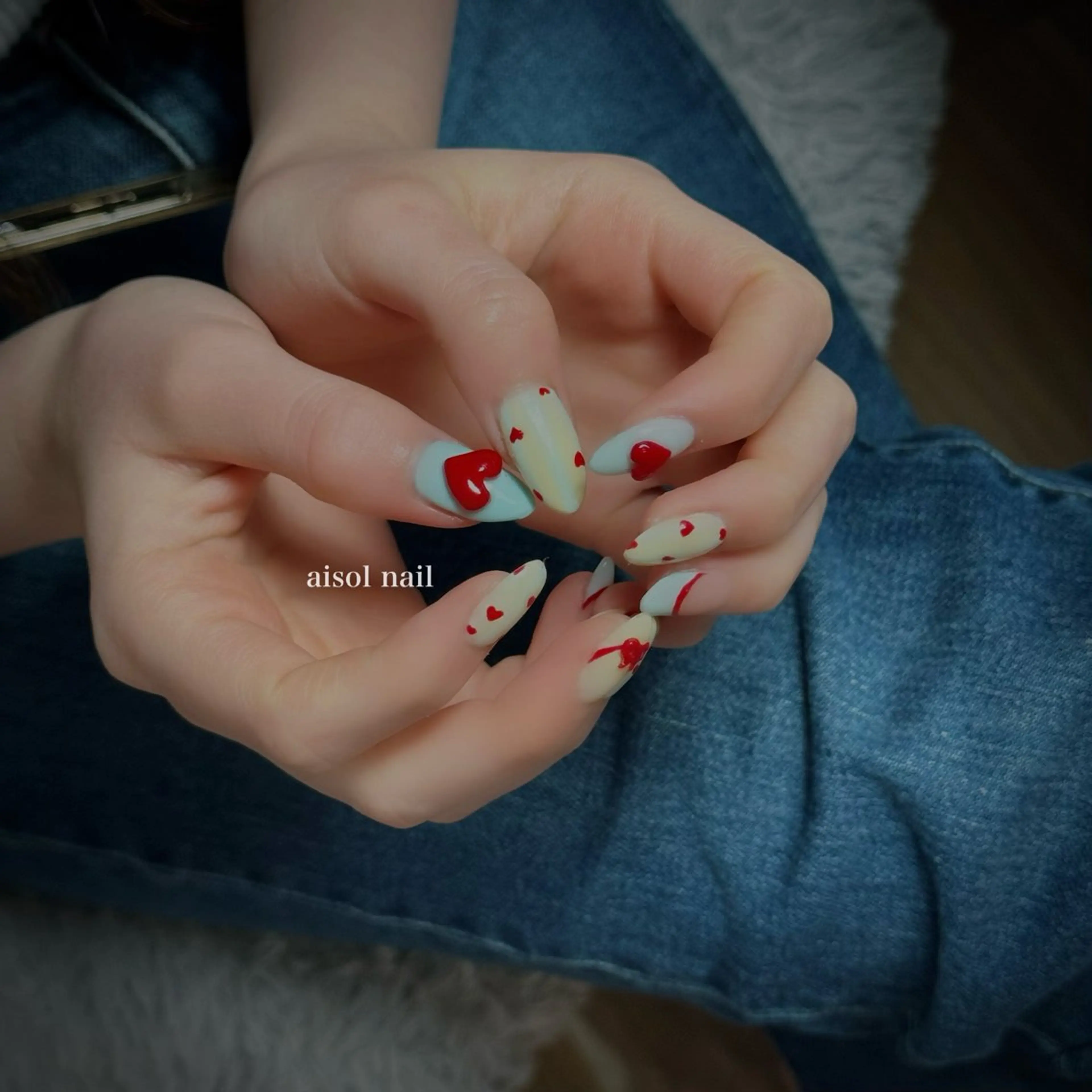 ネイル ハート ショートネイル 春ネイル ハンドネイル Aisol nail salonのネイルデザイン