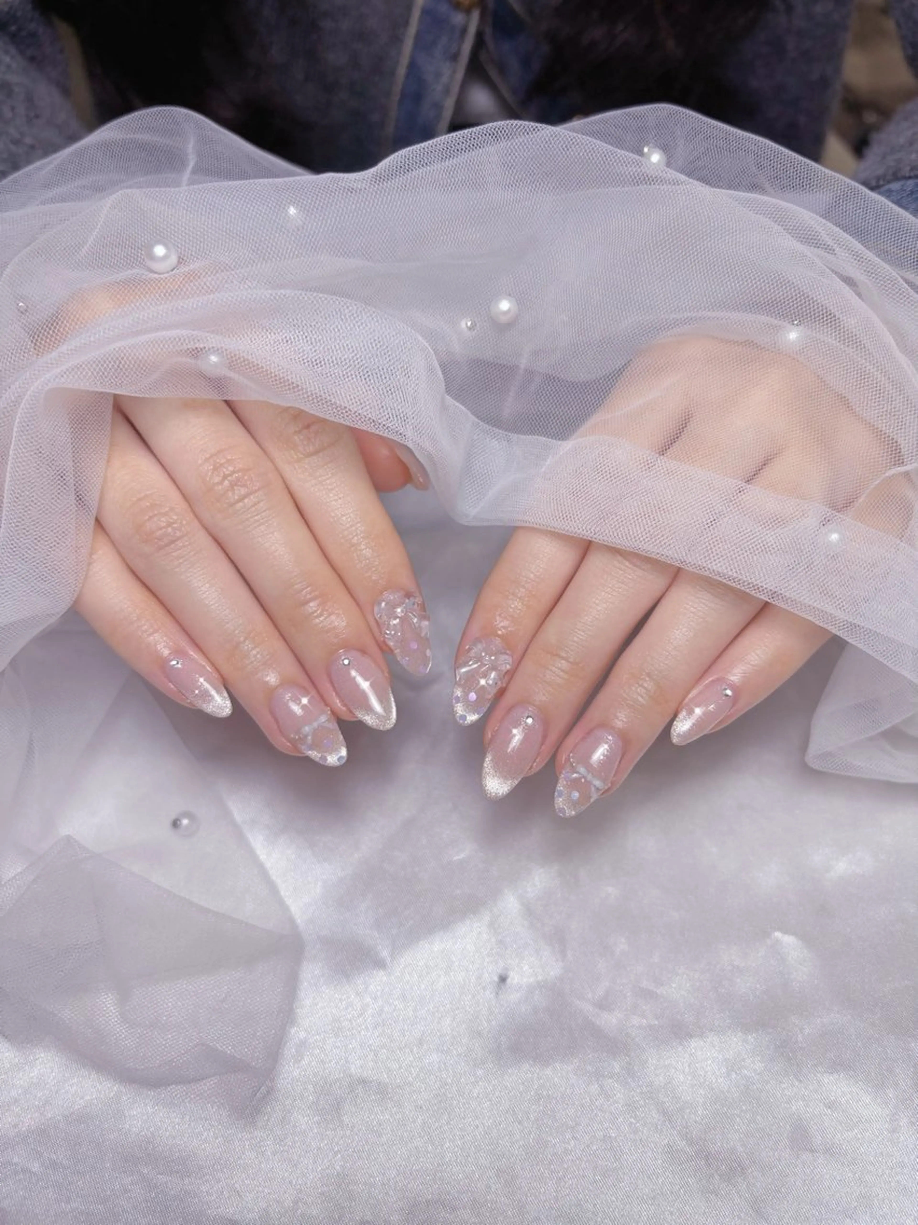 ネイル フレンチネイル マグネットネイル マグネットフレンチ ハンドネイル Monart♡ あいりのネイルデザイン