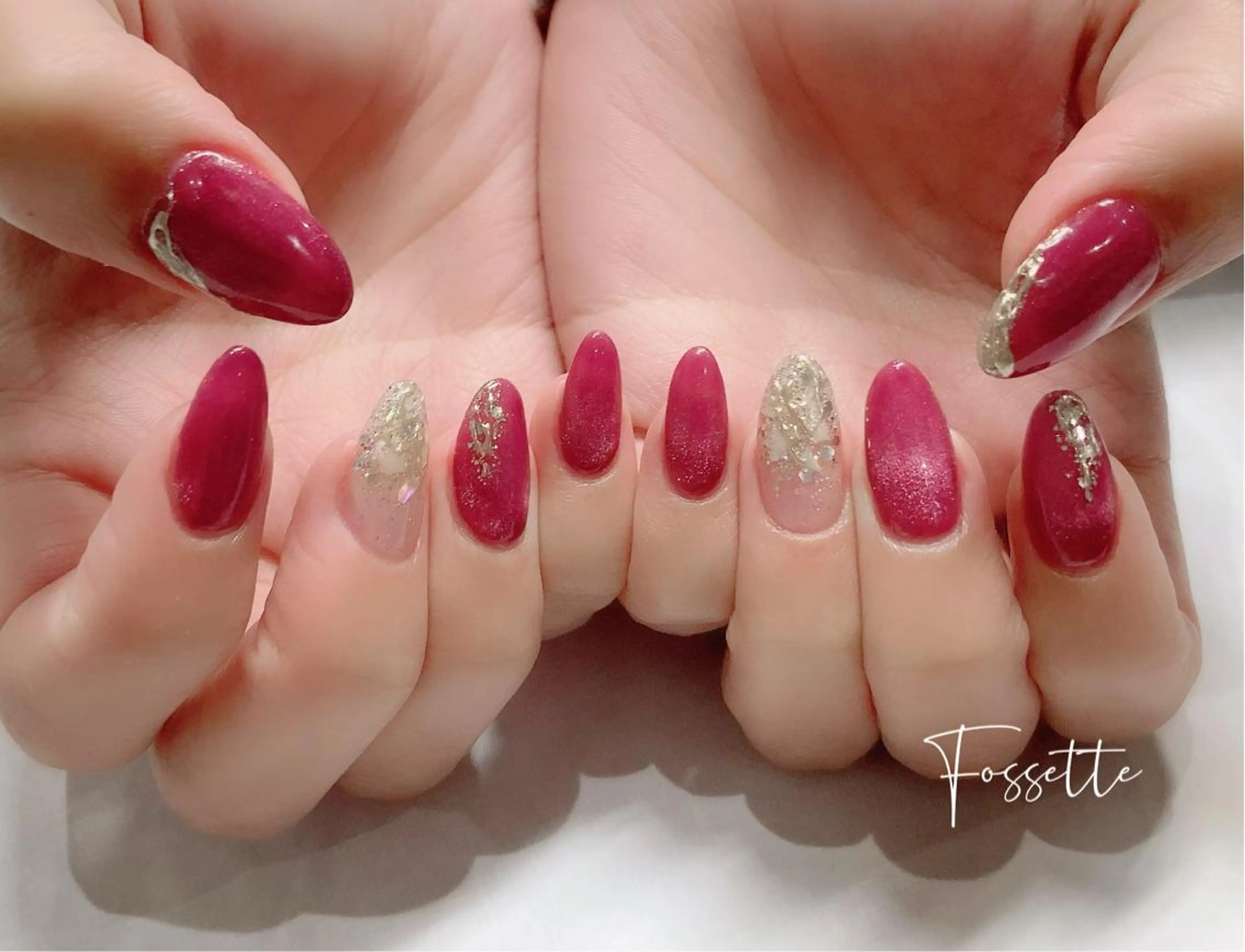 ネイル キラキラネイル マグネットネイル ミラーネイル nailsalon Fossetteのネイルデザイン