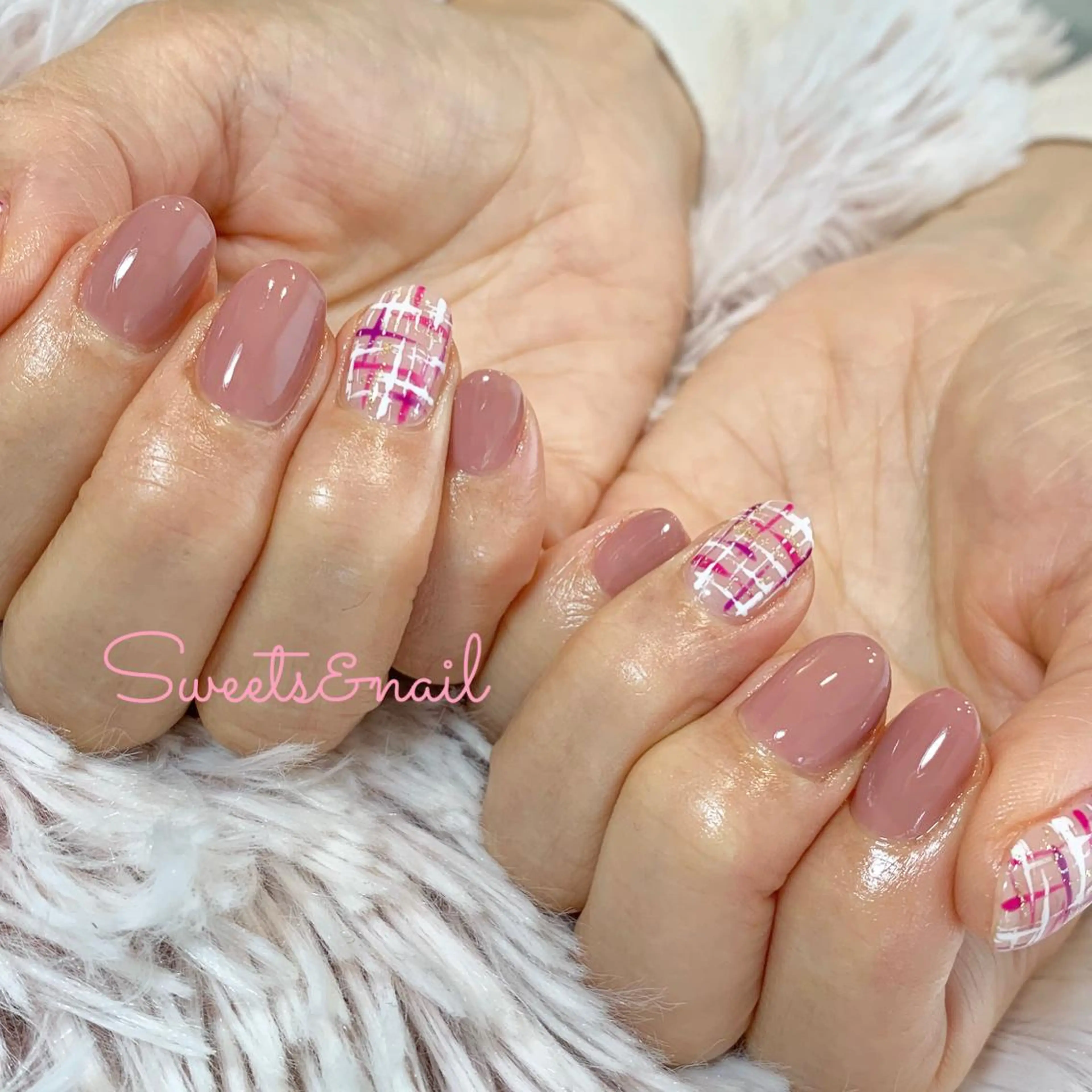 ネイル ジェルネイル ピンク ツイードネイル Sweets＆ nail みなこのネイルデザイン