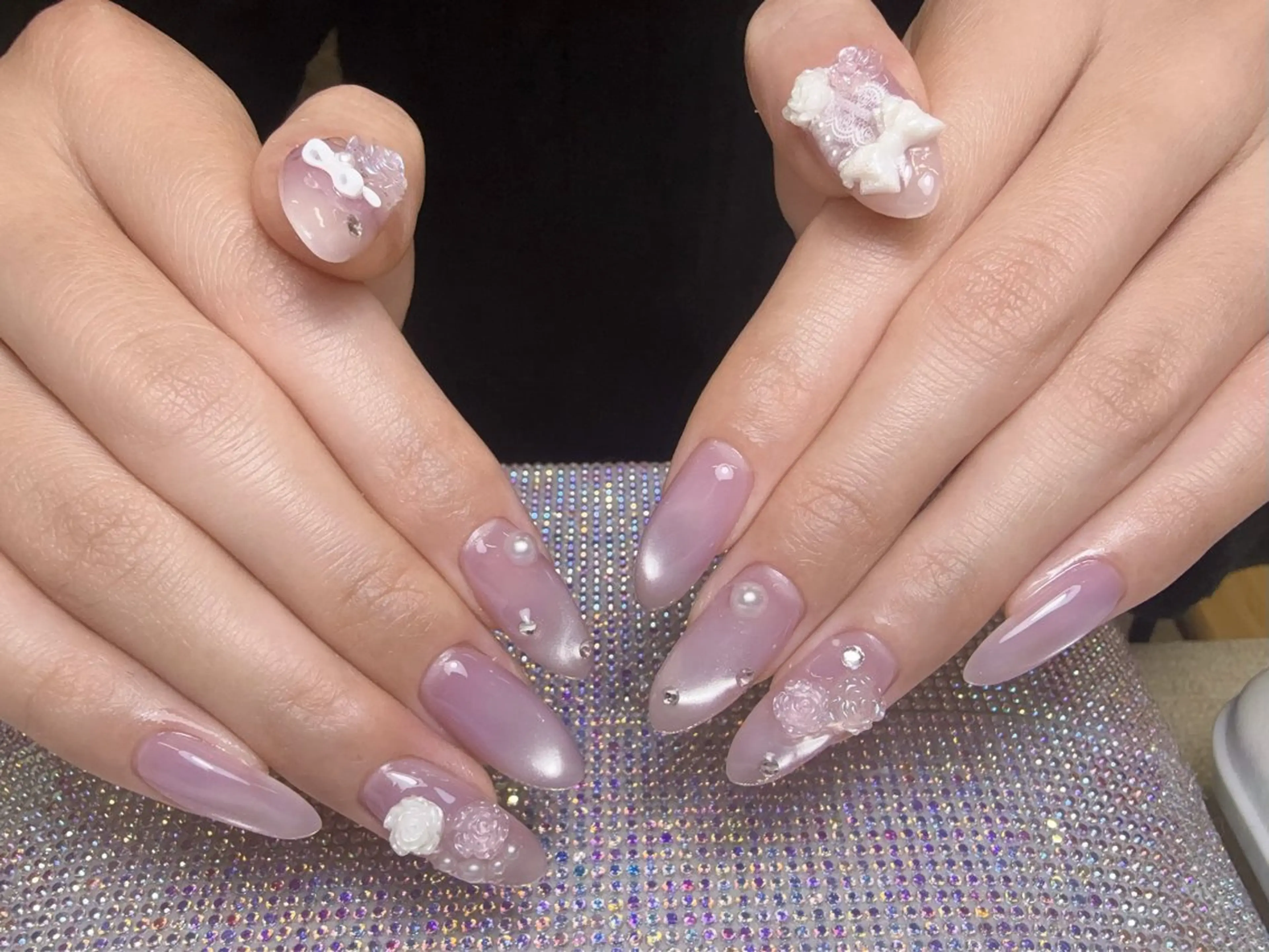 ネイル オーロラネイル 長さ出し フレンチネイル ジェルネイル ガラスフレンチ ハンドネイル Rela・S NAILのネイルデザイン