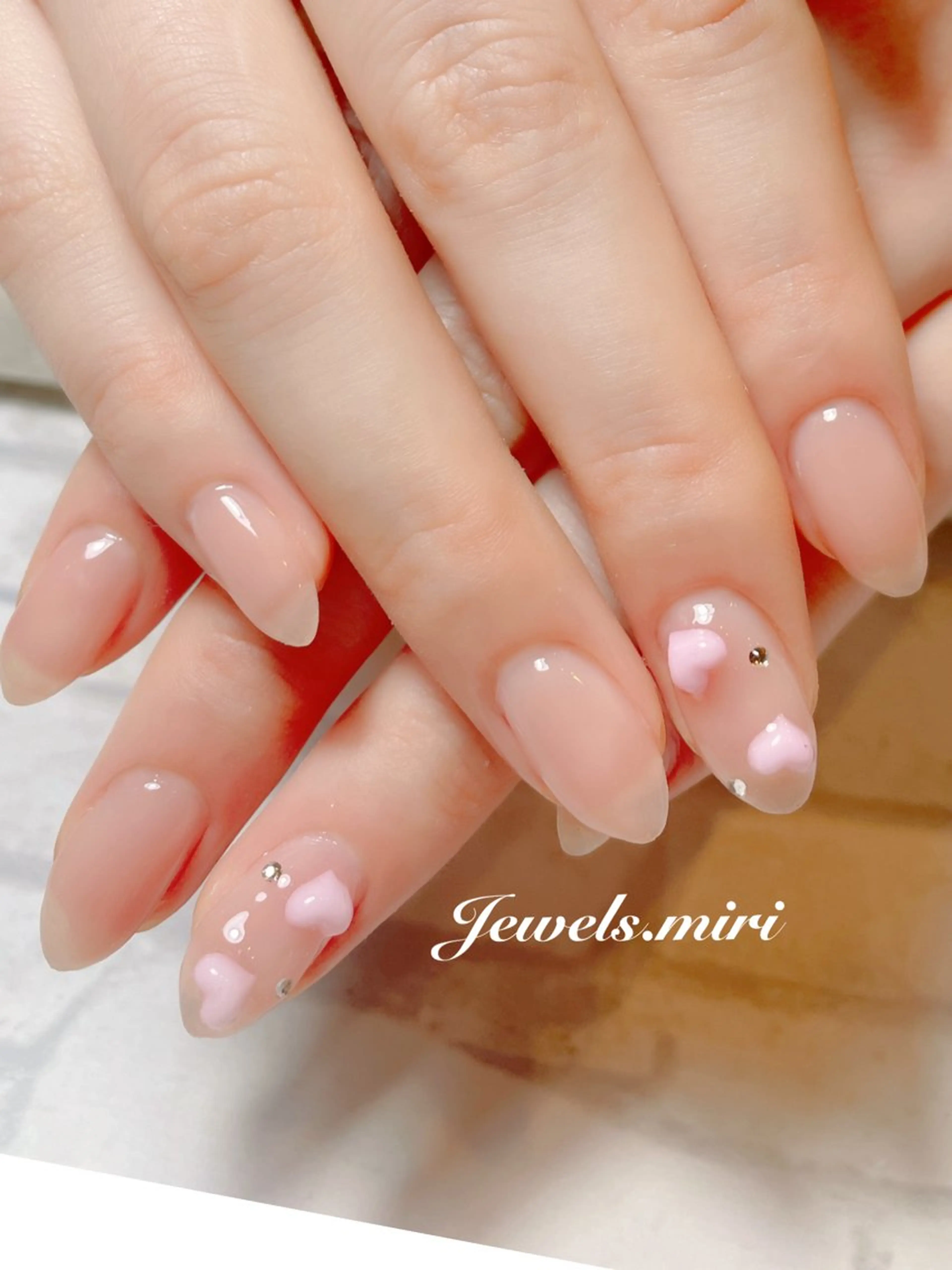 ネイル アートネイル クリアネイル ハート ワンカラーネイル ピンク ネイルサロン Jewels Mのネイルデザイン