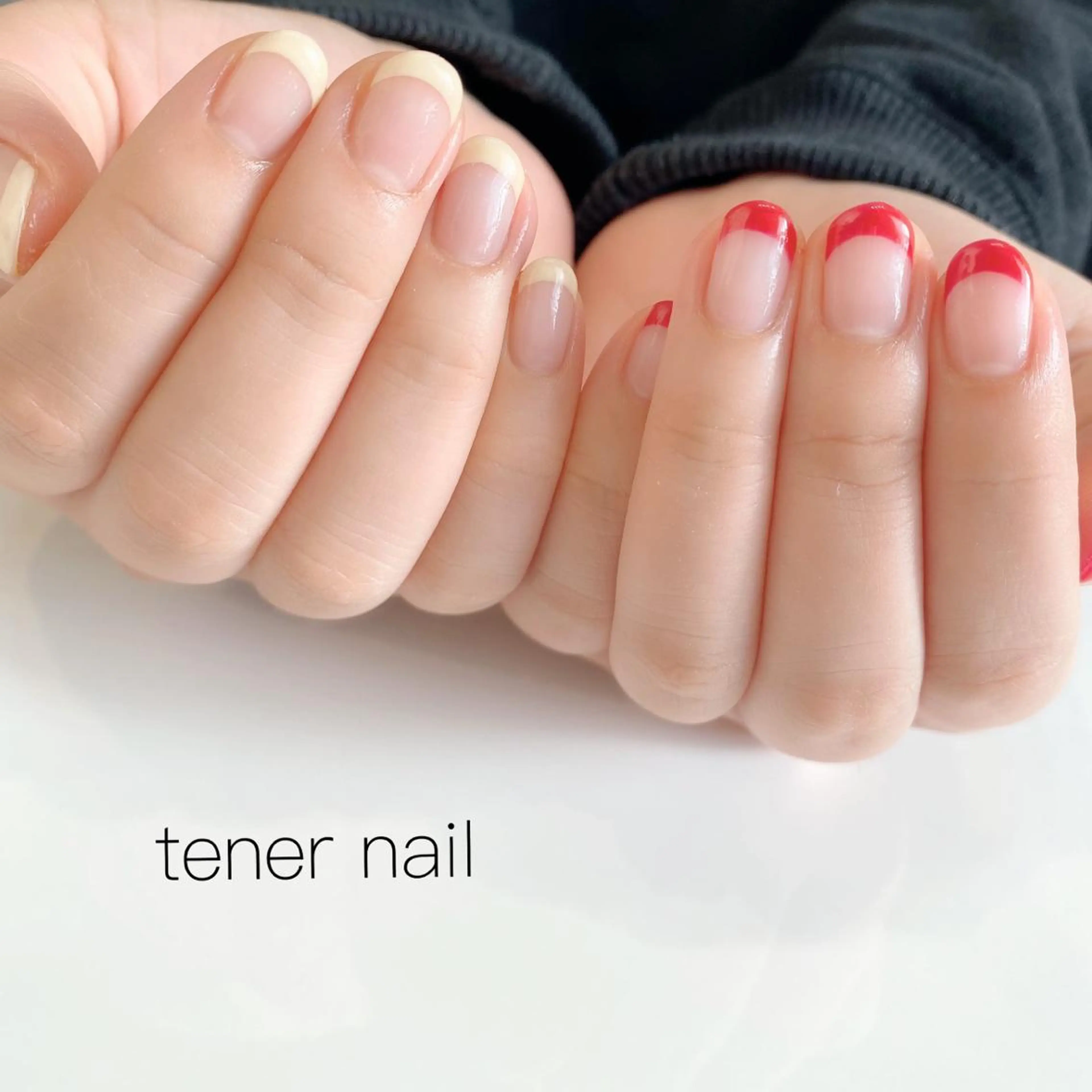ネイル フレンチネイル 赤色 黄色 テネルネイル tener nailのネイルデザイン