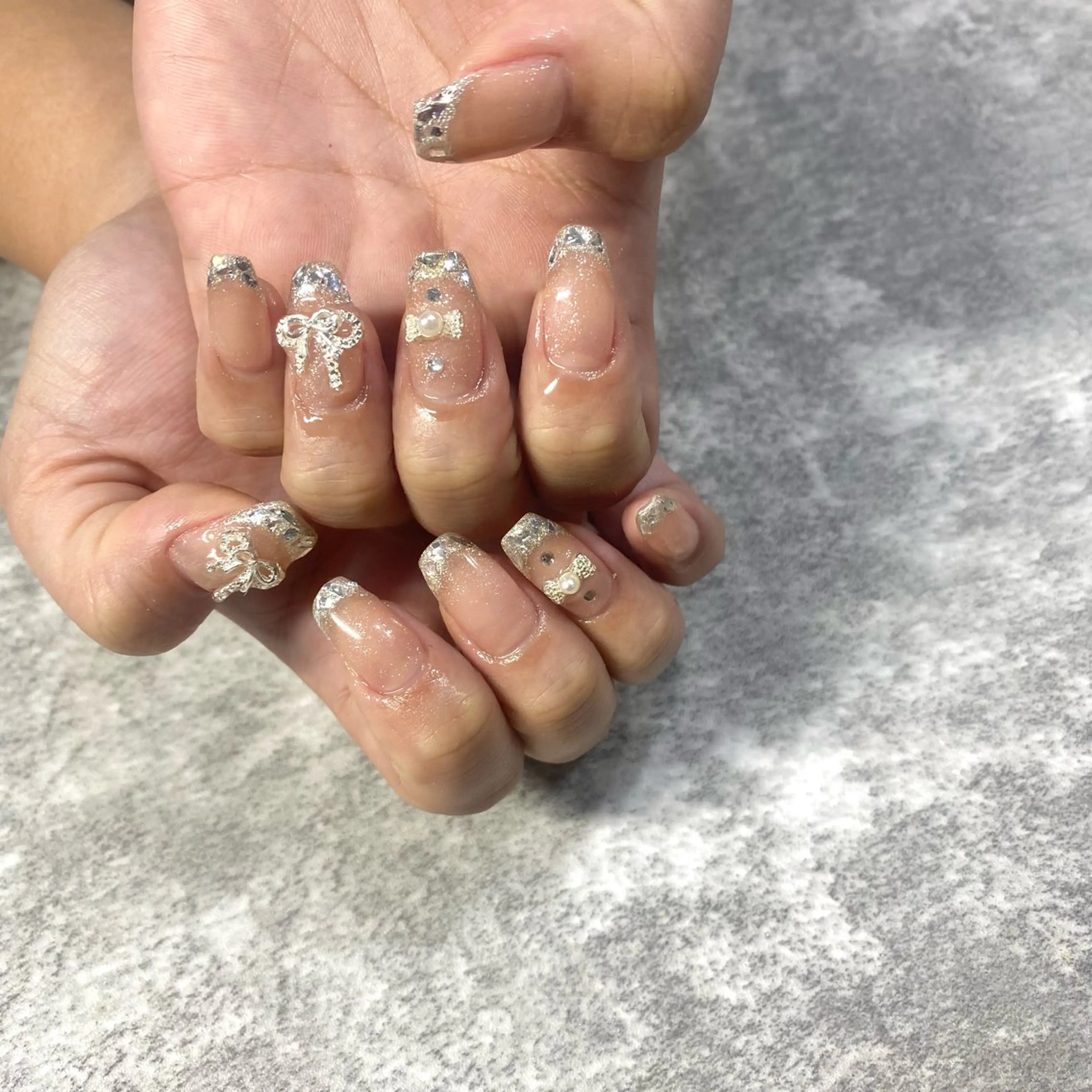 ネイル フレンチネイル ガラスフレンチ キラキラネイル ハンドネイル ★Rinail... .のネイルデザイン