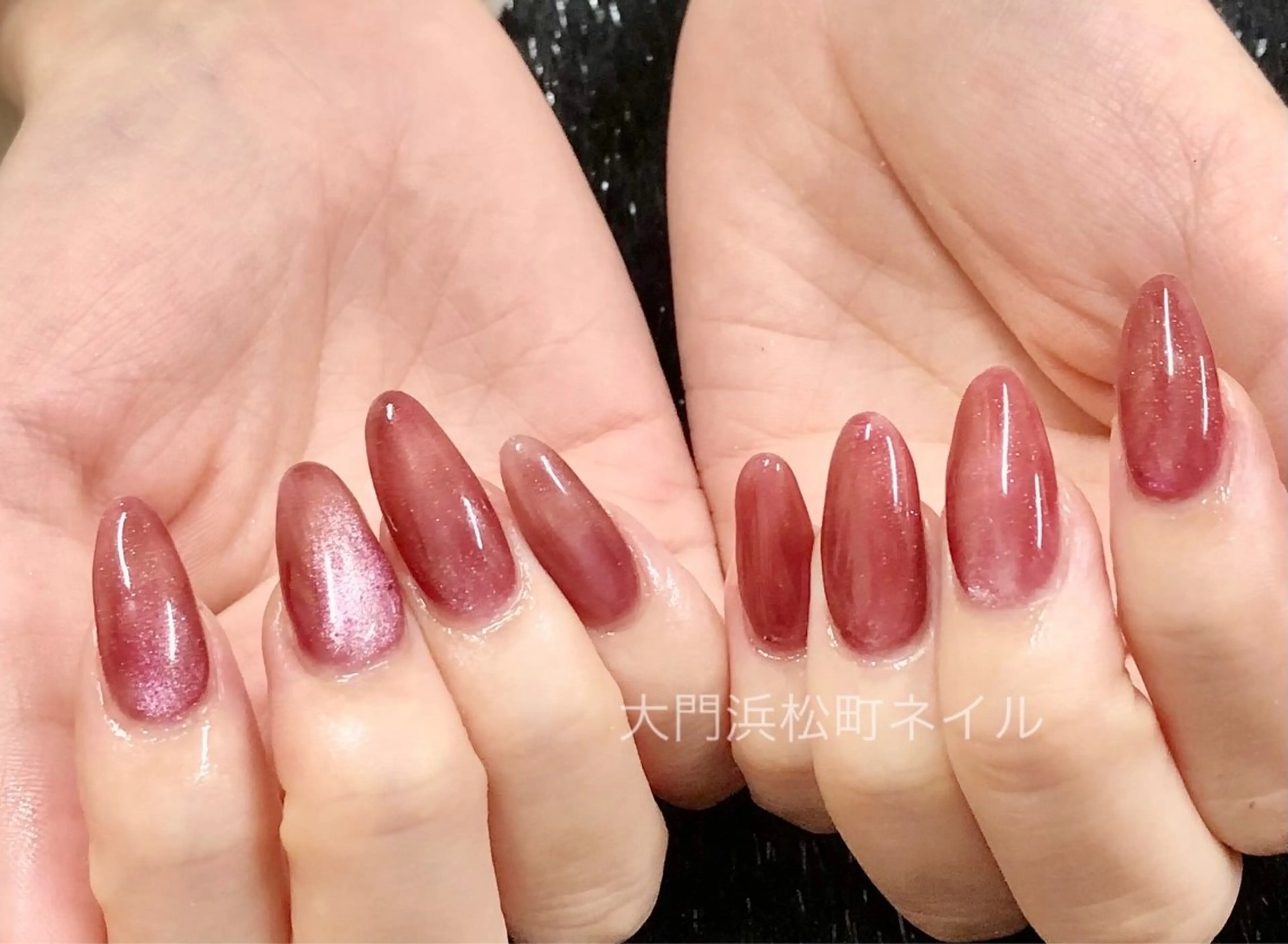 ネイル ボルドー 成人式 フレンチネイル ガラスフレンチ マグネットネイル 大門浜松町 ネイルのネイルデザイン