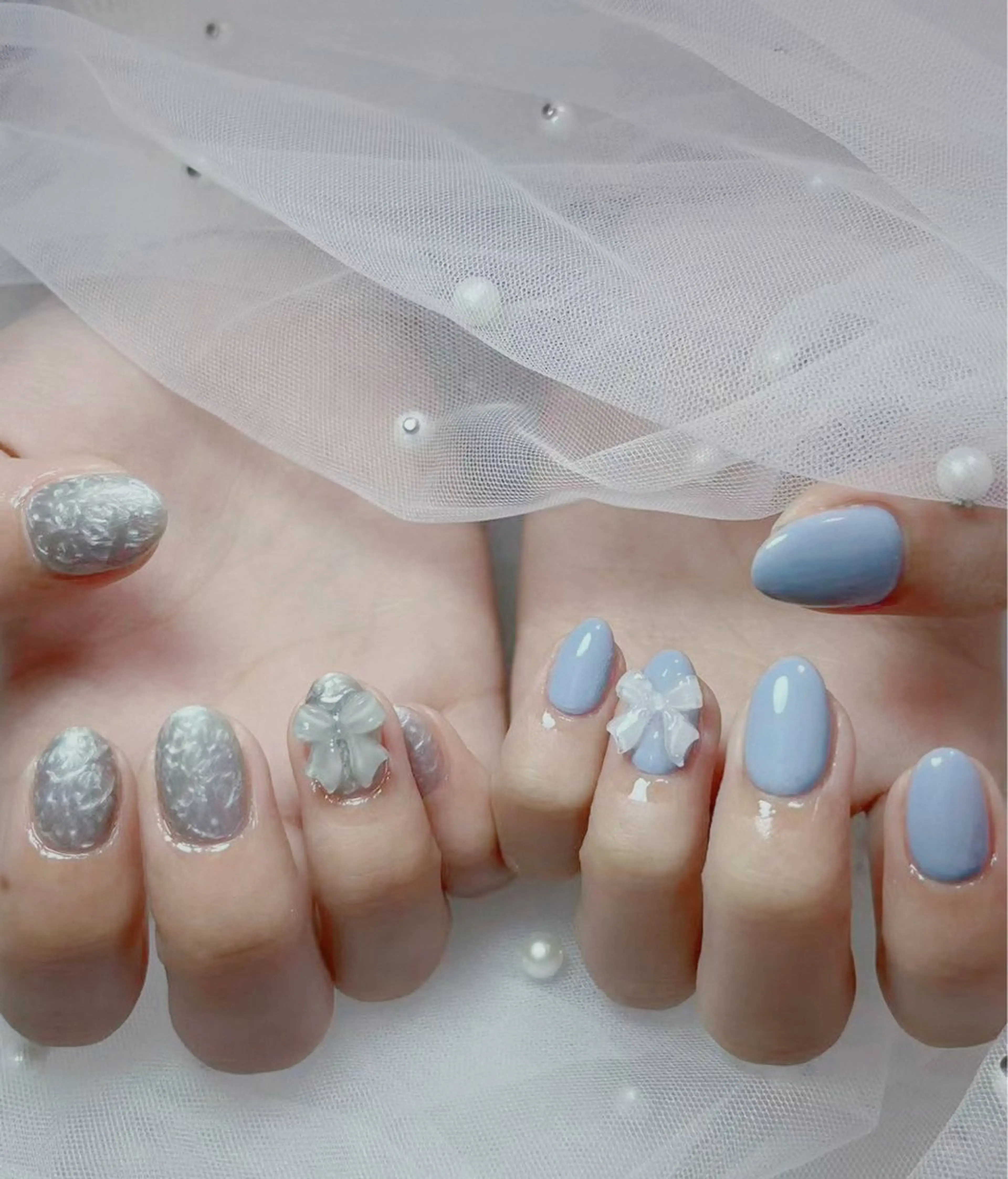 ネイル オーロラネイル 長さ出し フットネイル 韓国ネイル ラメ(グリッター) 👍thumbs up nail👍のネイルデザイン