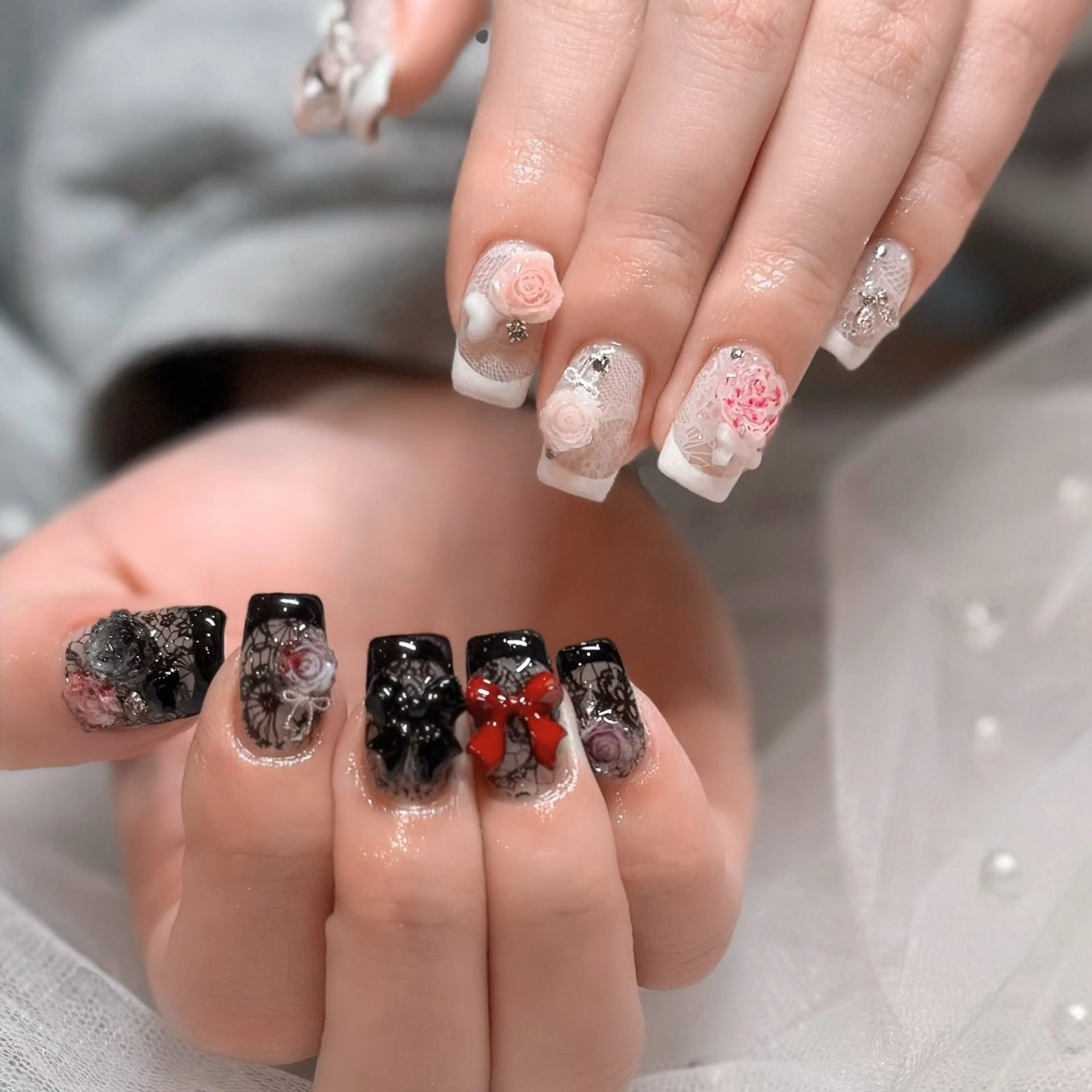 ネイル フレンチネイル レース ハンドネイル Eluna 新宿所属・Karen 新宿のネイルデザイン