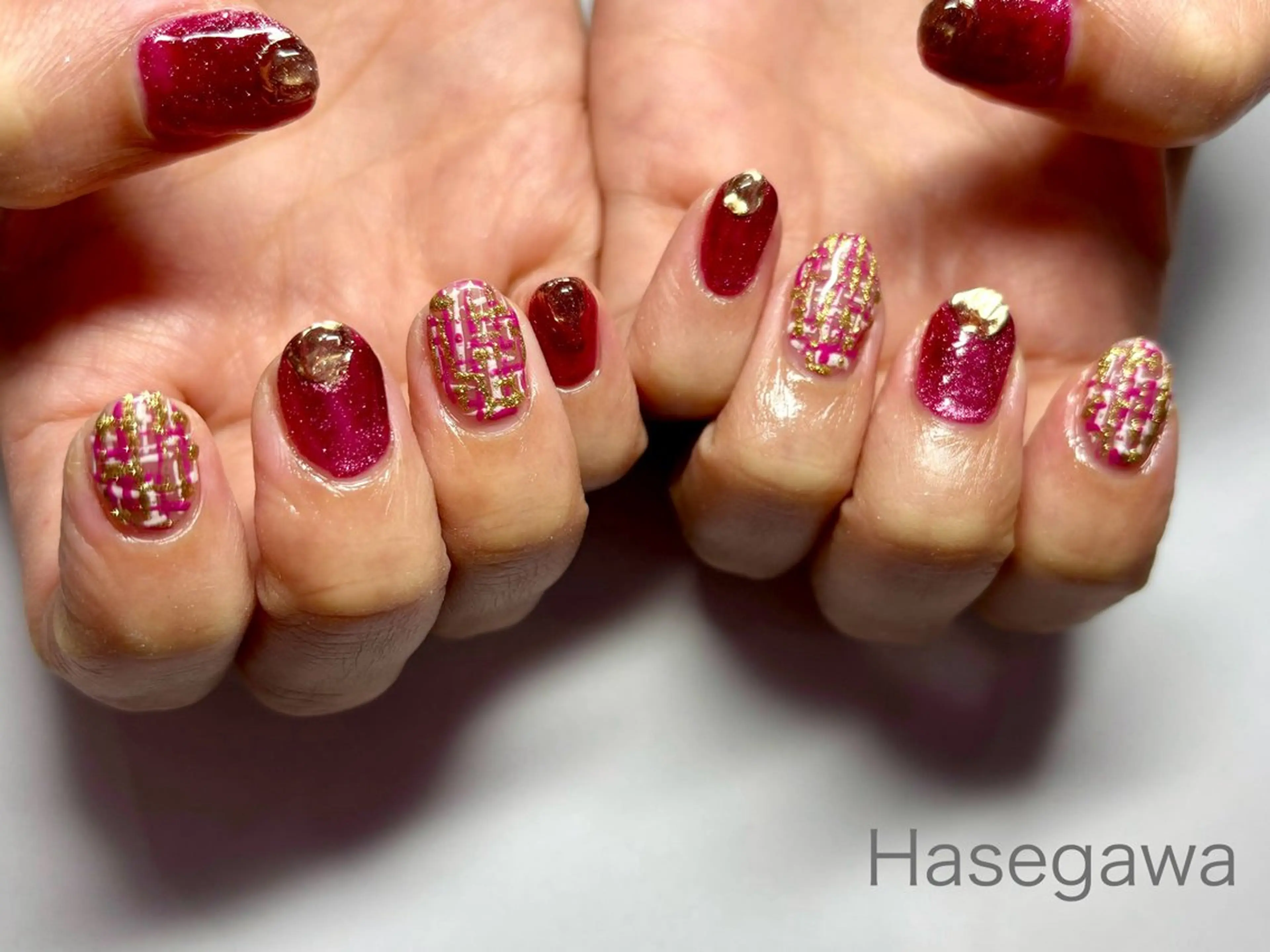 ネイル マグネットネイル ツイードネイル ハンドネイル DROP所属・DROP 長谷川のネイルデザイン