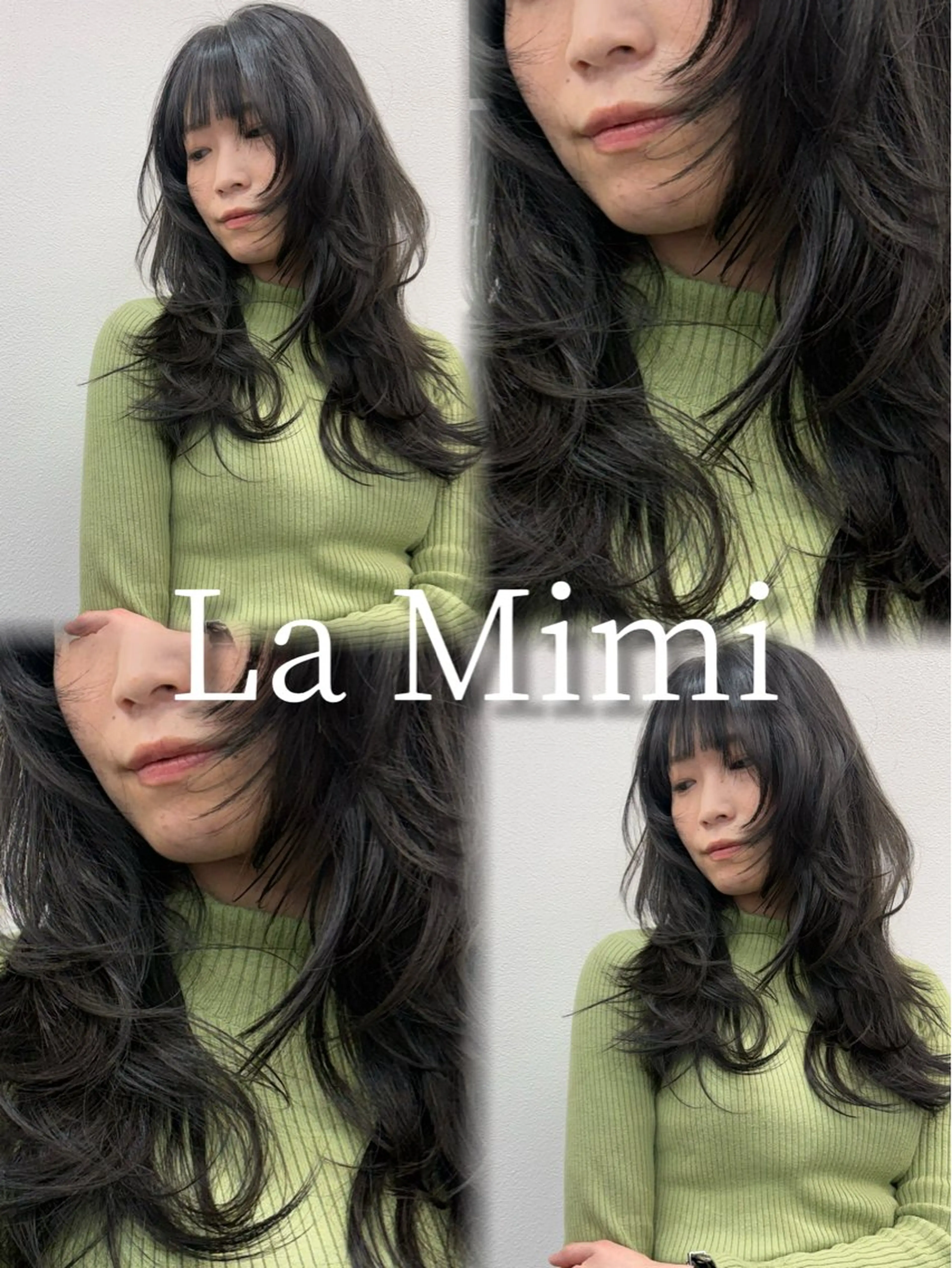 セミロング カラー セミロングパーマ バレイヤージュ ミストバング ブリーチ 透明感カラー La Mimiのヘアスタイル