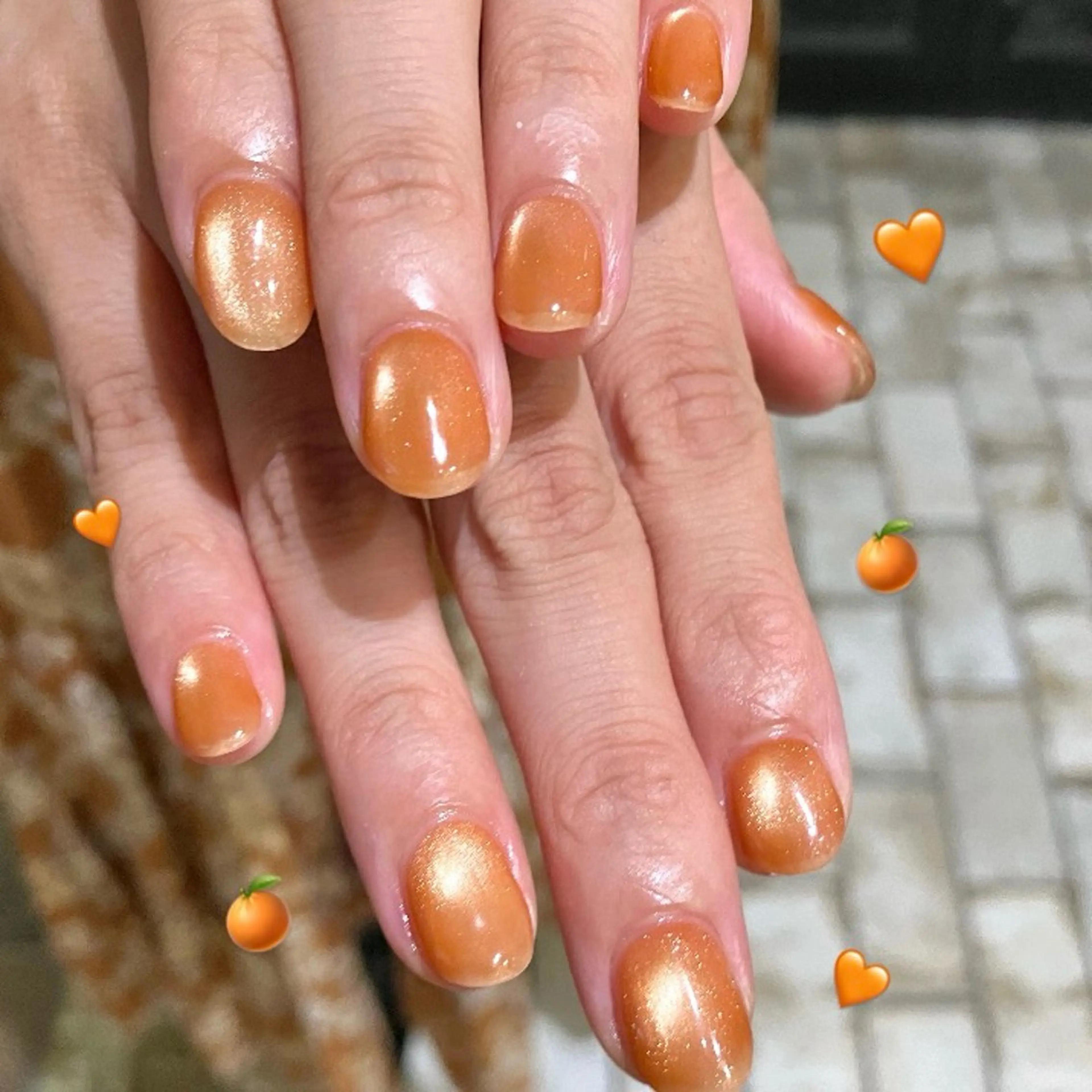 ネイル マグネットネイル オレンジ ハンドネイル Take Manaのネイルデザイン