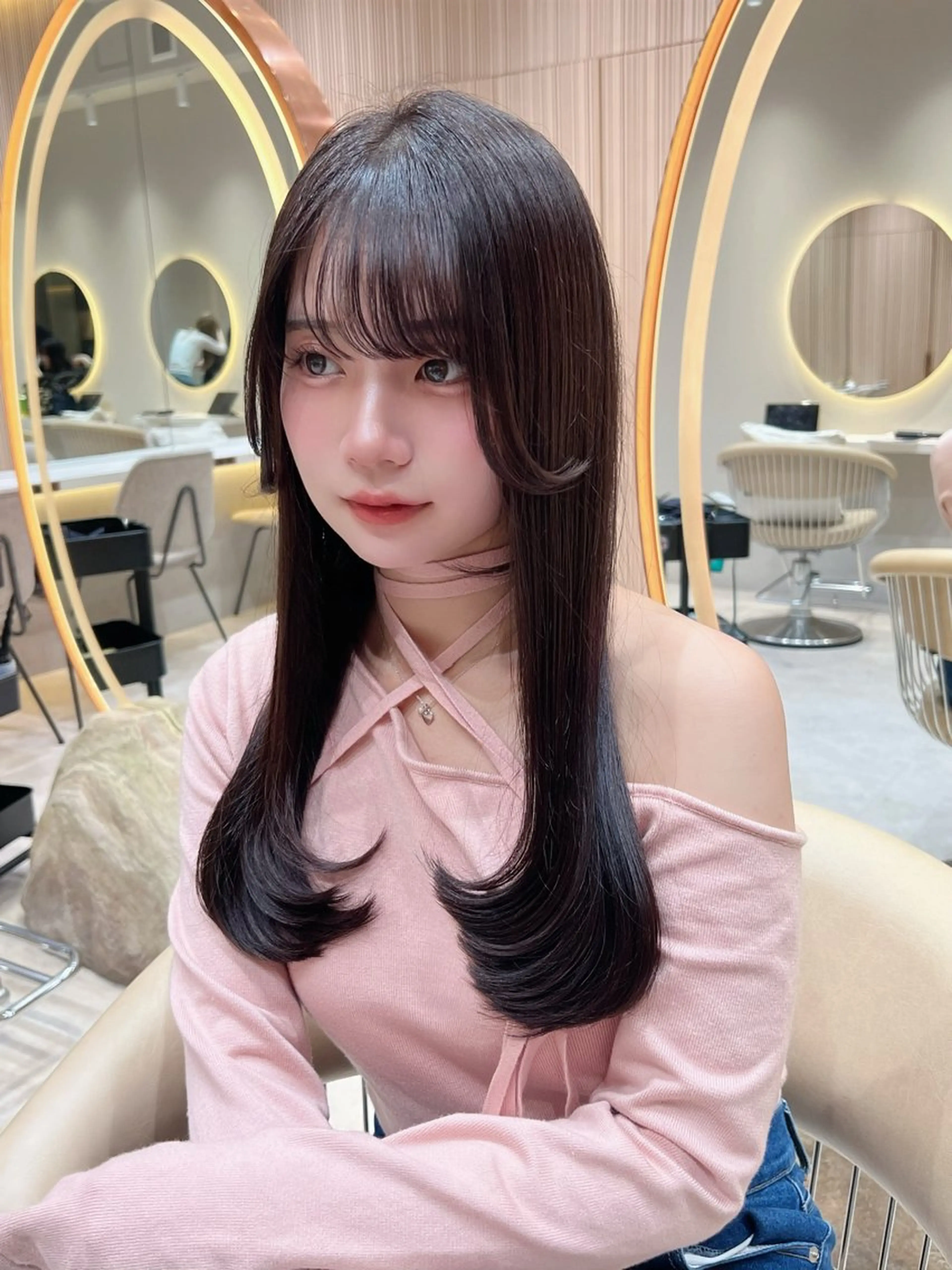 ロング カラー カット 縮毛矯正 興津/韓国レイヤー ダブルカラー美髪縮毛のヘアスタイル