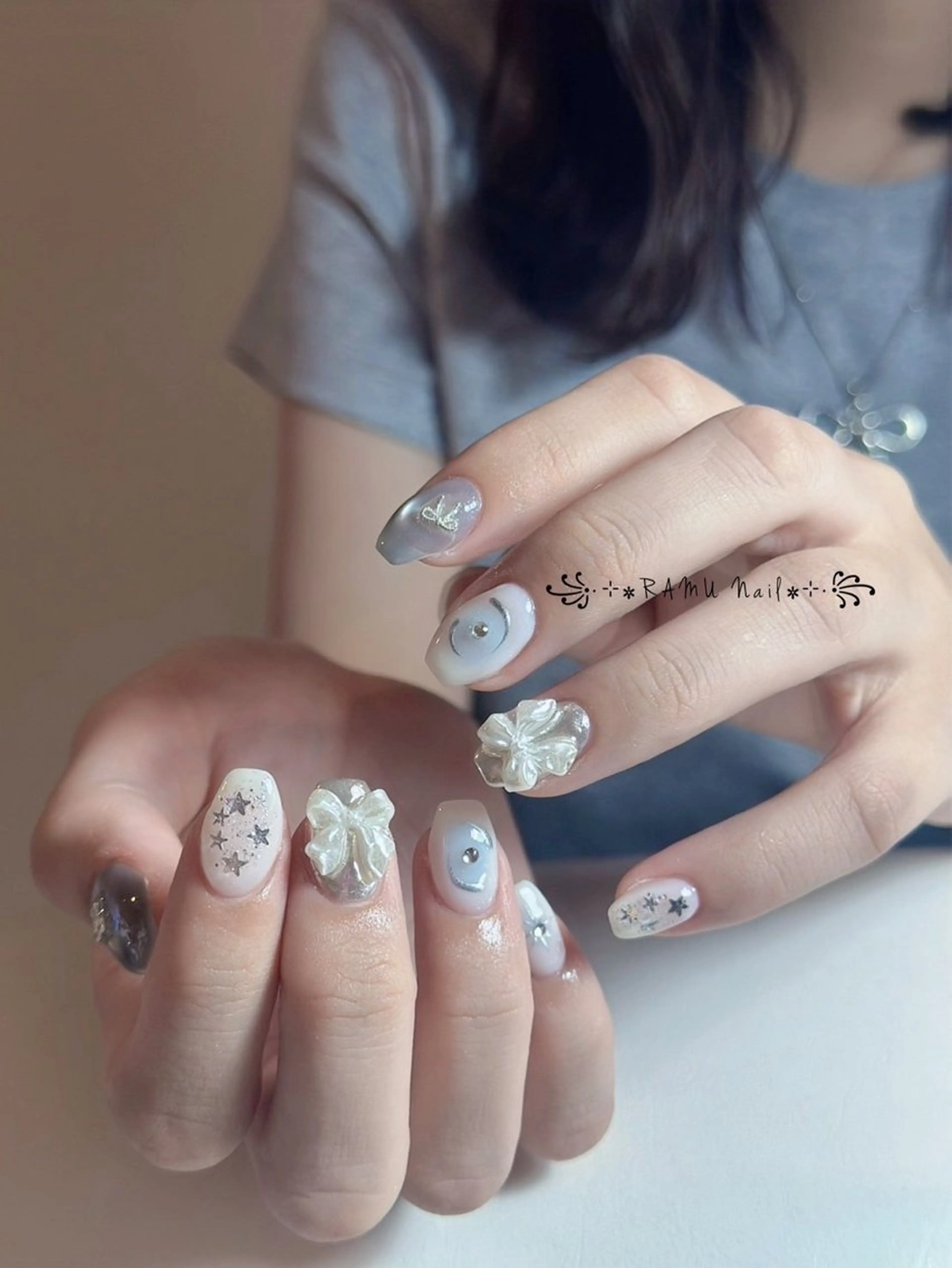 ネイル チークネイル フレンチネイル グラデーション キラキラネイル 韓国ネイル ハンドネイル RAMU_Nail 池袋店のネイルデザイン