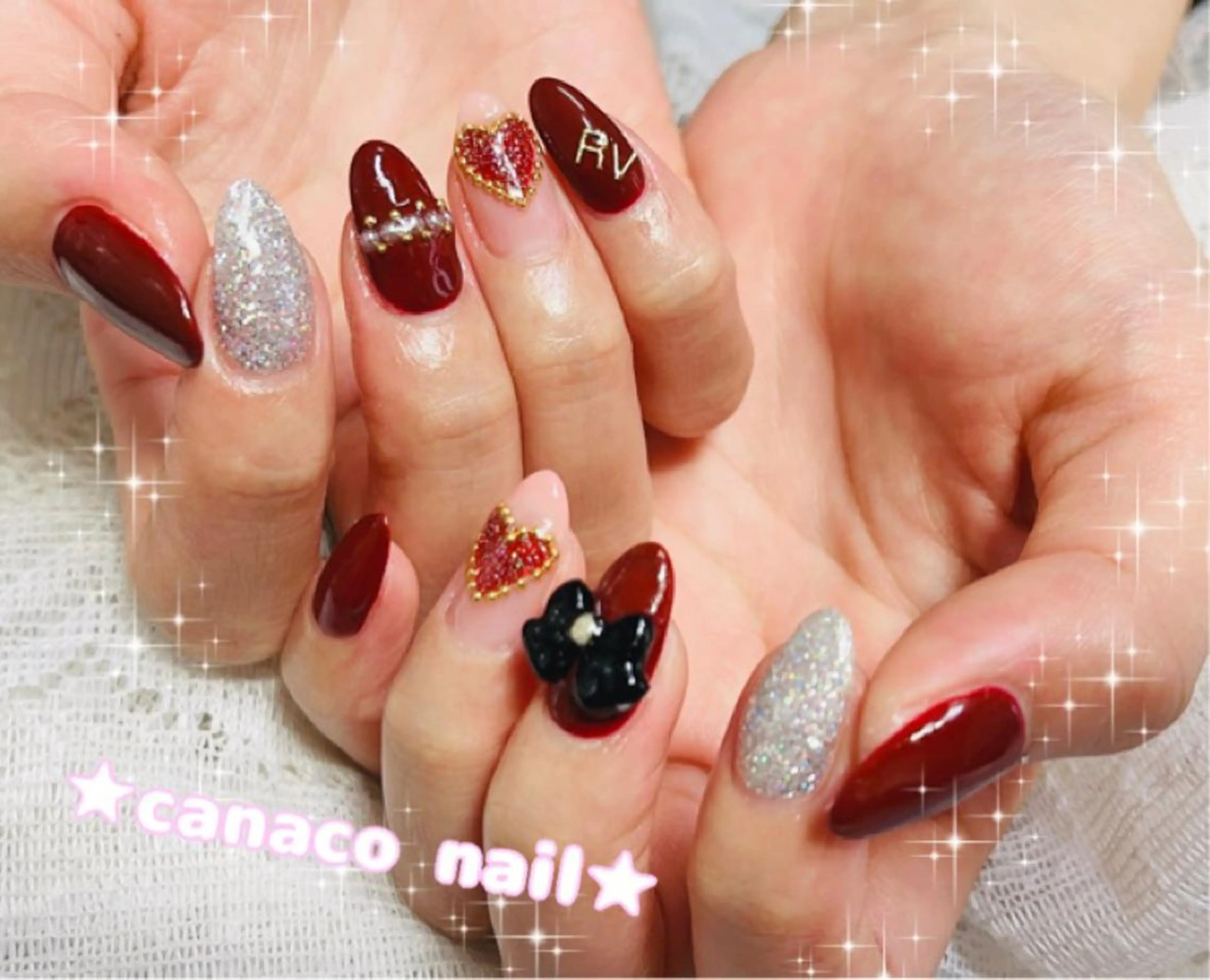 ネイル アートネイル ボルドー ジェルネイル パラジェル ストーンネイル ハンドネイル ハンドケア ベテランネイル cnc nailのネイルデザイン