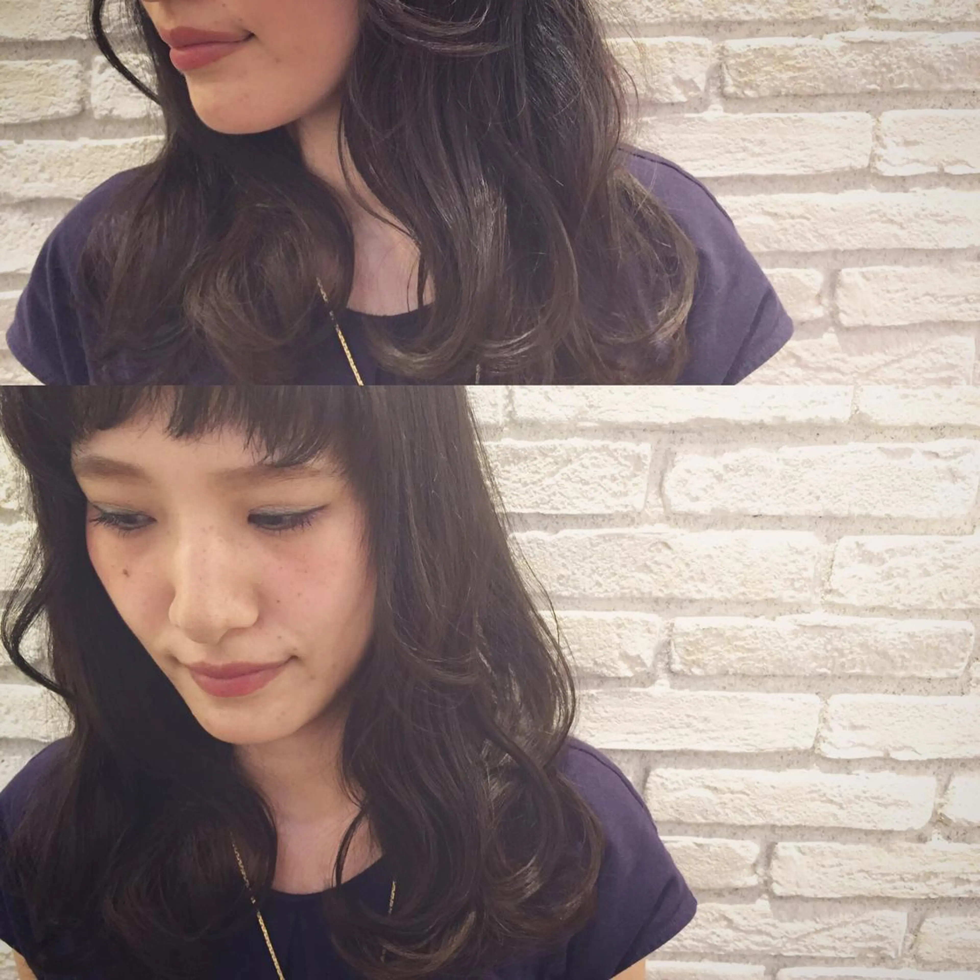 セミロング カラー アッシュ 黒髪 オン眉 ハイトーン×髪質改善 KENTAのヘアスタイル