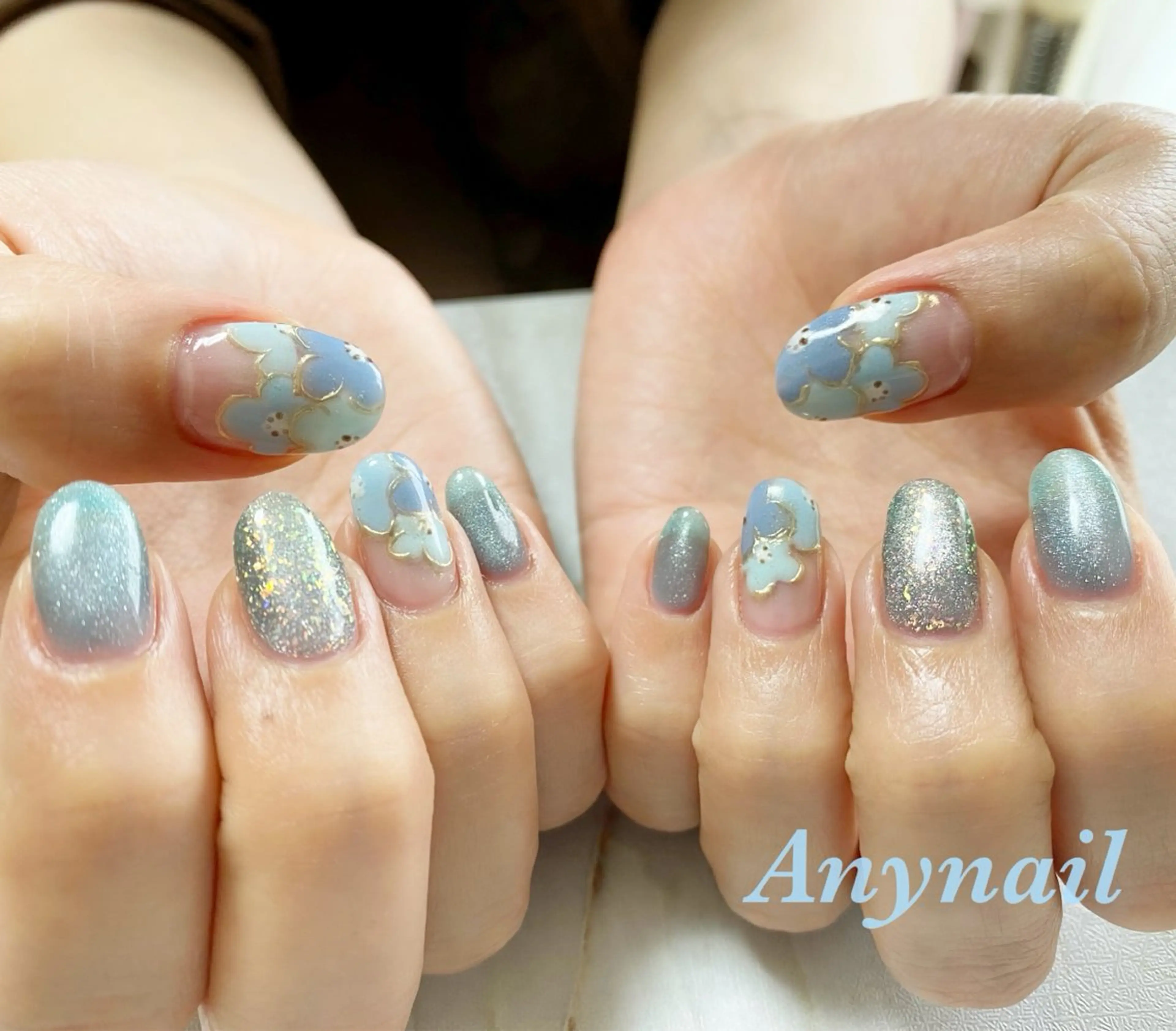 ネイル アートネイル ブルー マグネットネイル ハンドネイル 岩澤 恵子のネイルデザイン