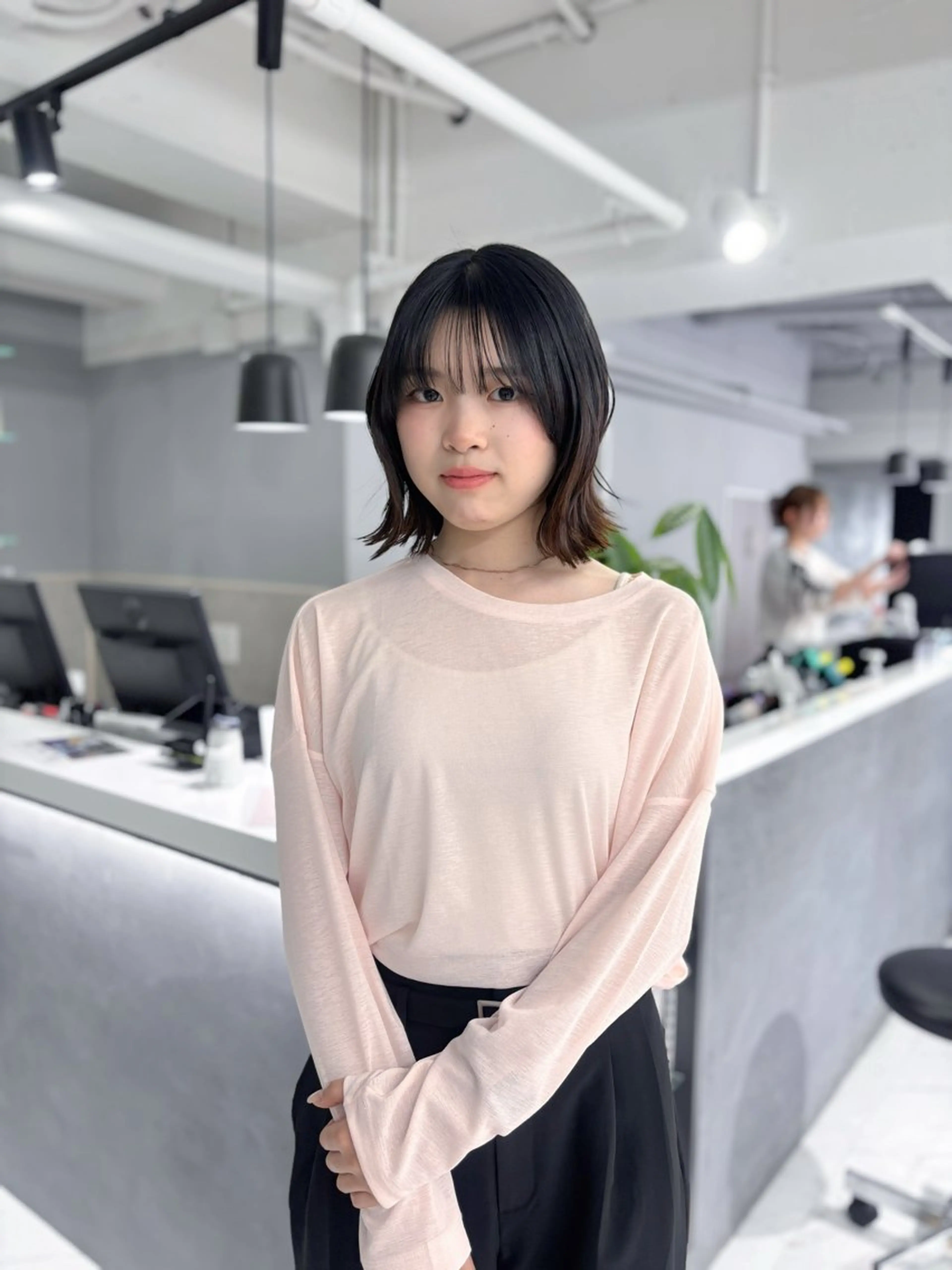 ミディアム ボブレイヤー ボブ 韓国風ヘア レイヤーカット 小顔カット sweep天神 Mizukiのヘアスタイル