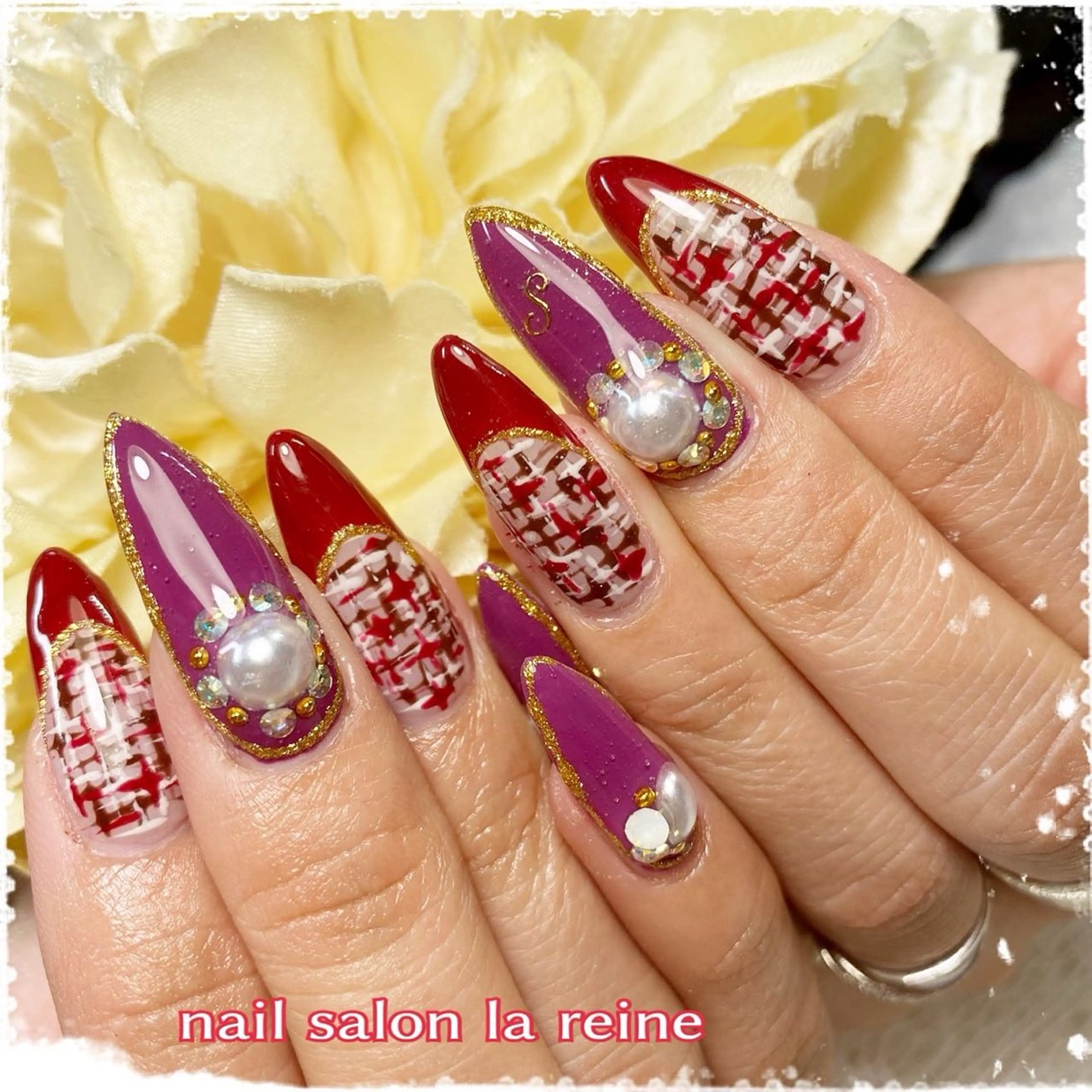 ネイル アートネイル フレンチネイル ツイードネイル nail salon  la reine所属・nail salon la reineのネイルデザイン