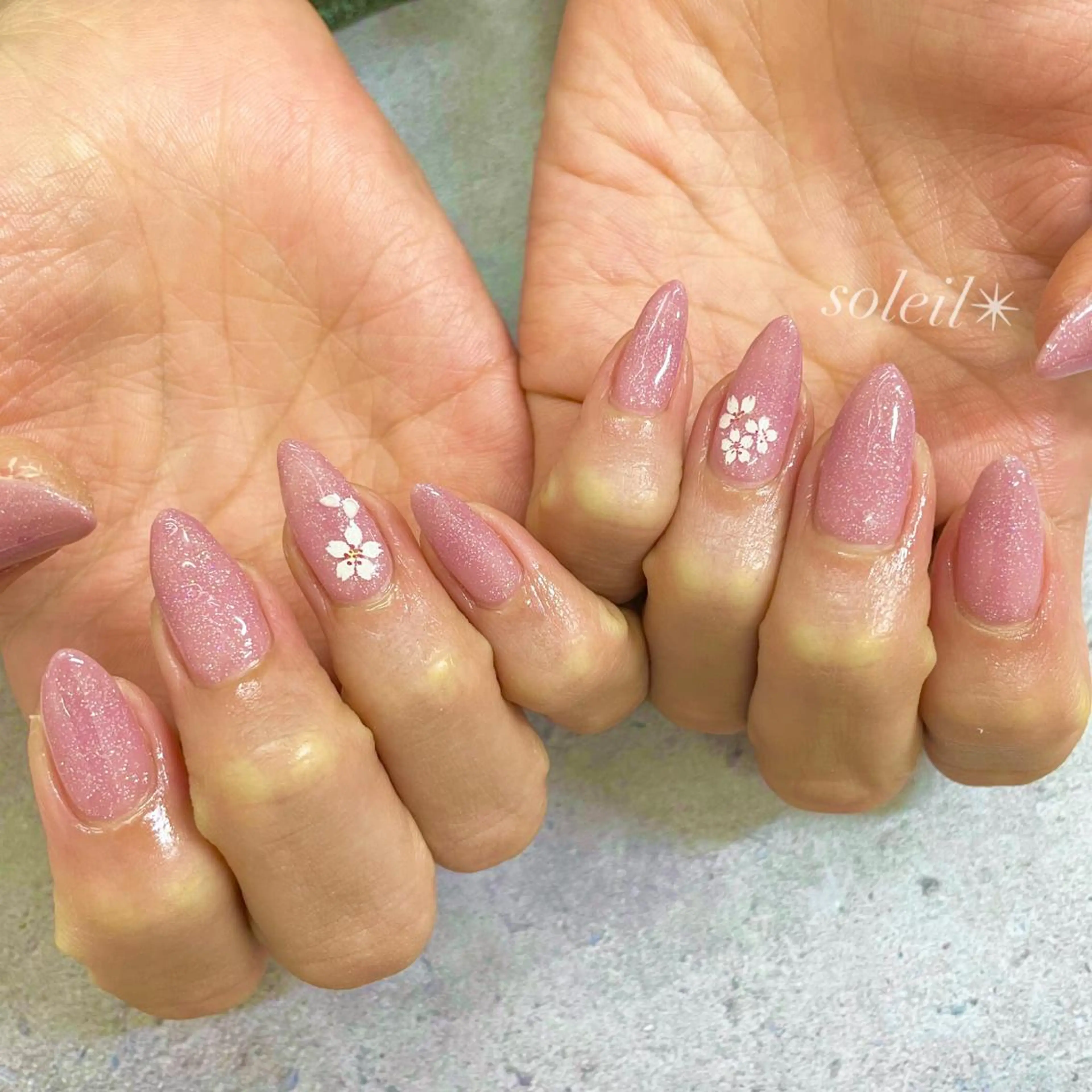 ネイル アートネイル 桜ネイル フラッシュネイル フットネイル ジェルネイル 粟津 美紀のネイルデザイン