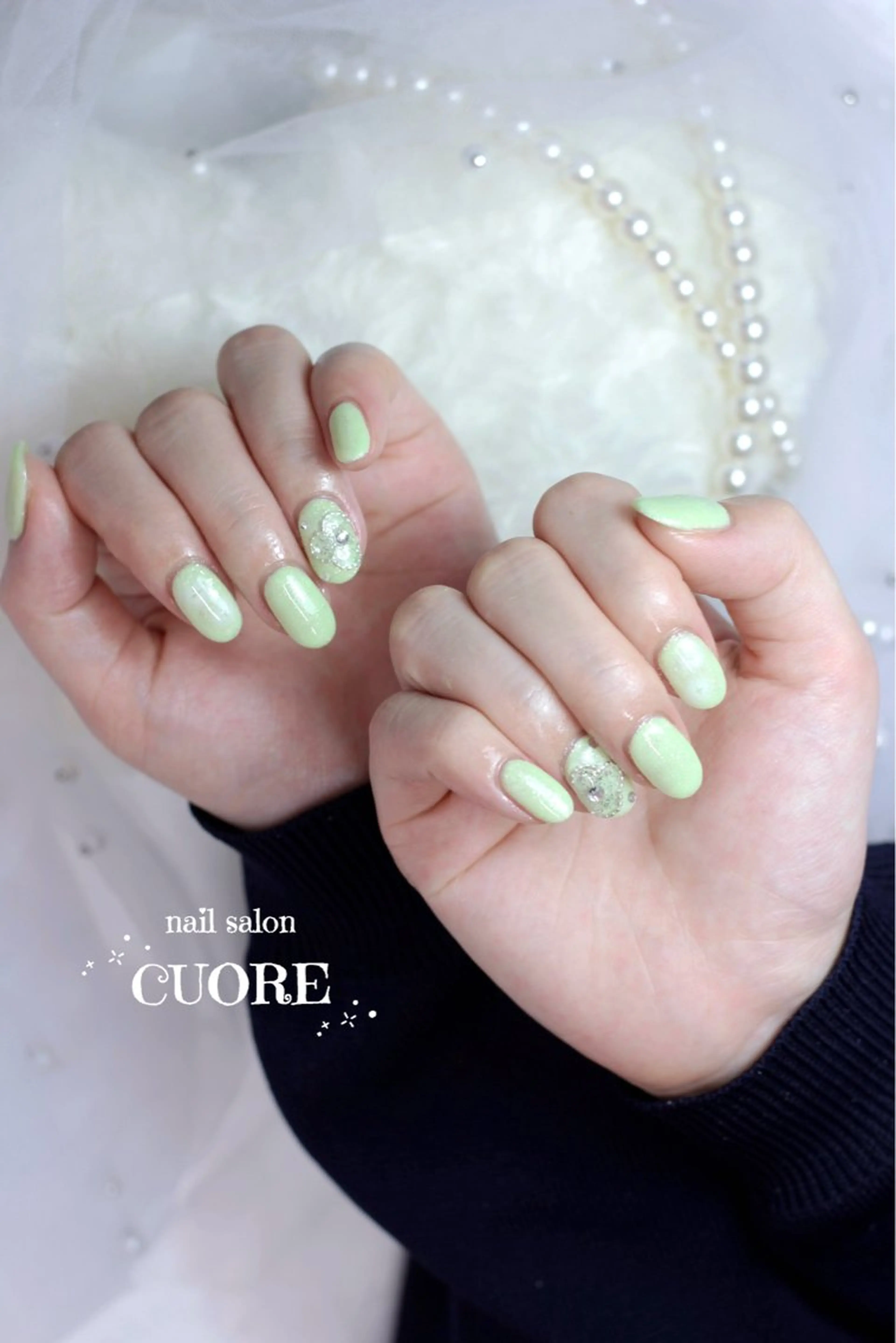 ネイル グリーン シンプルネイル 春ネイル ハンドネイル nail salon CUOREのネイルデザイン