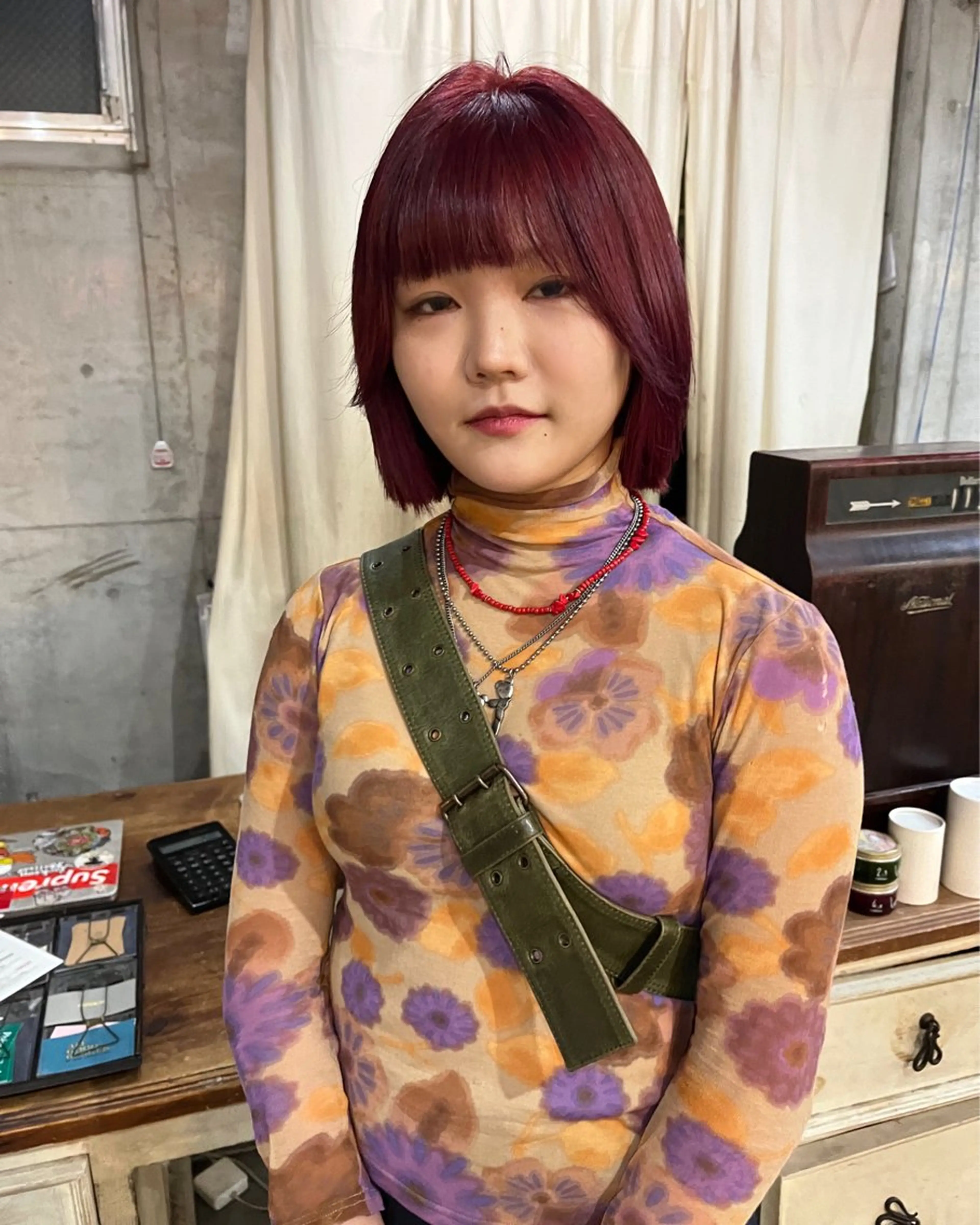 ミディアム カラー パーマ ヘアアレンジ キッズ デザインパーマ メンズカット 郁美のヘアスタイル