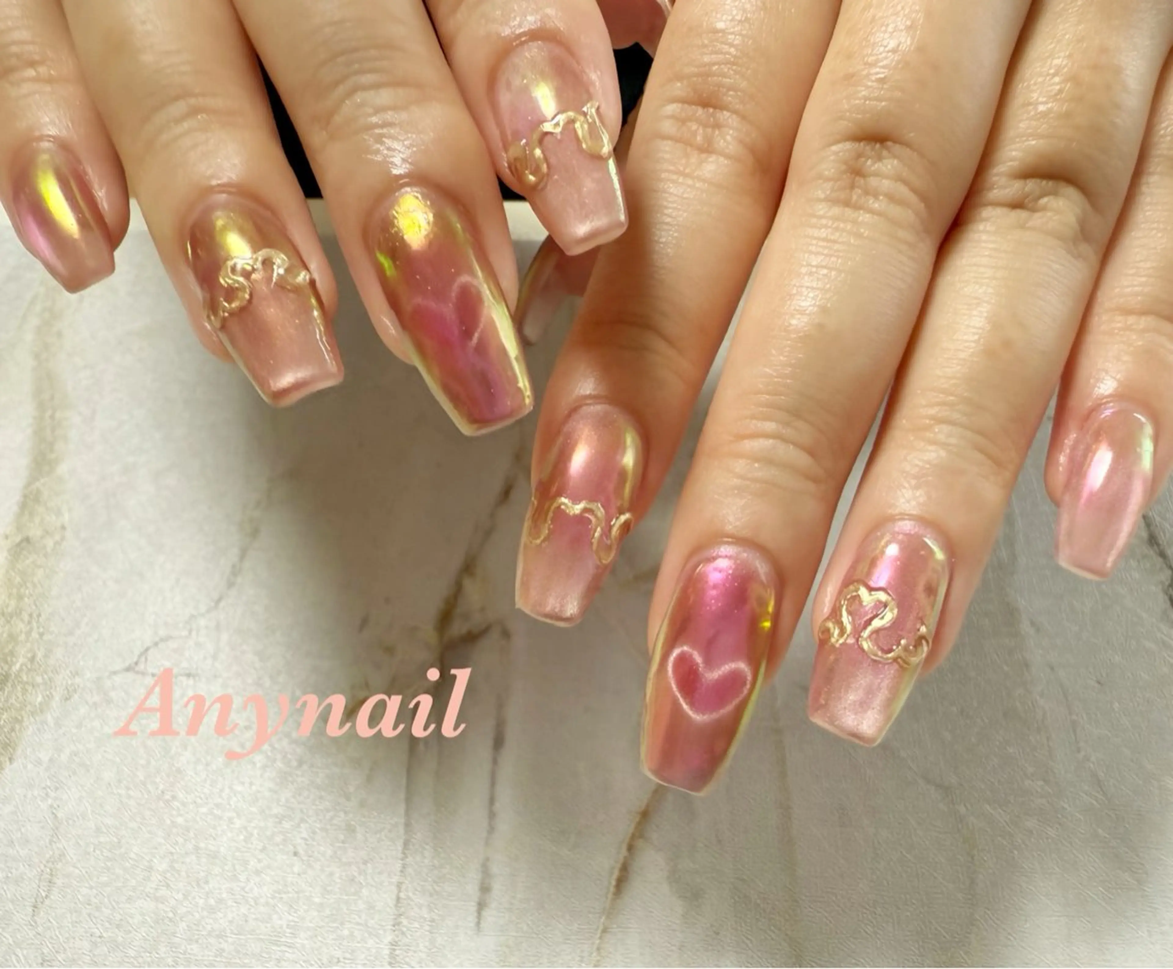 ネイル オーロラネイル ブルー ハート 氷ネイル・うるうるネイル マグネットネイル ハンドネイル 岩澤 恵子のネイルデザイン