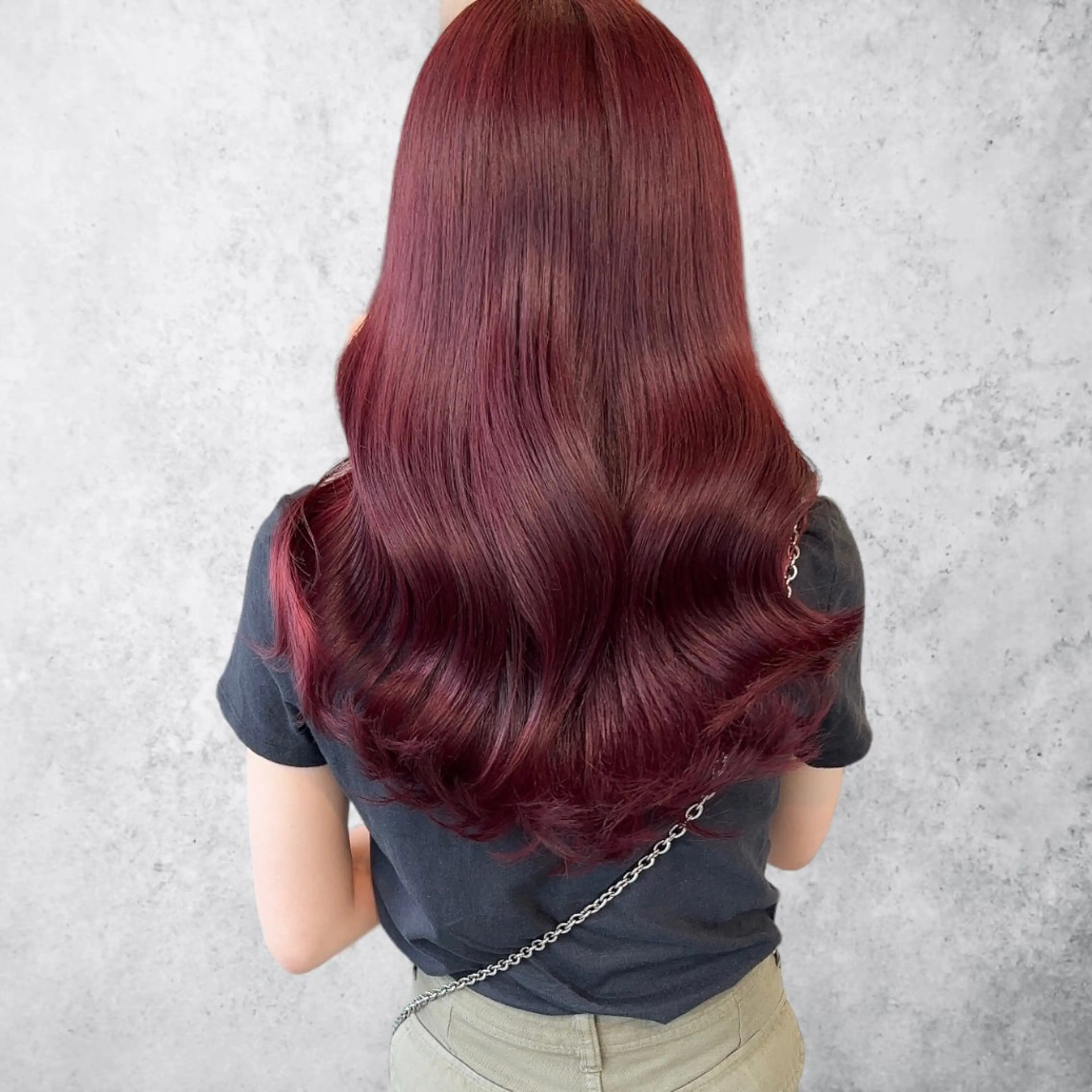 セミロング カラー 黒髪 ブリーチ ボルドーカラー ブリーチなしカラー 韓国ヘア/レイヤー カット SAKURAのヘアスタイル