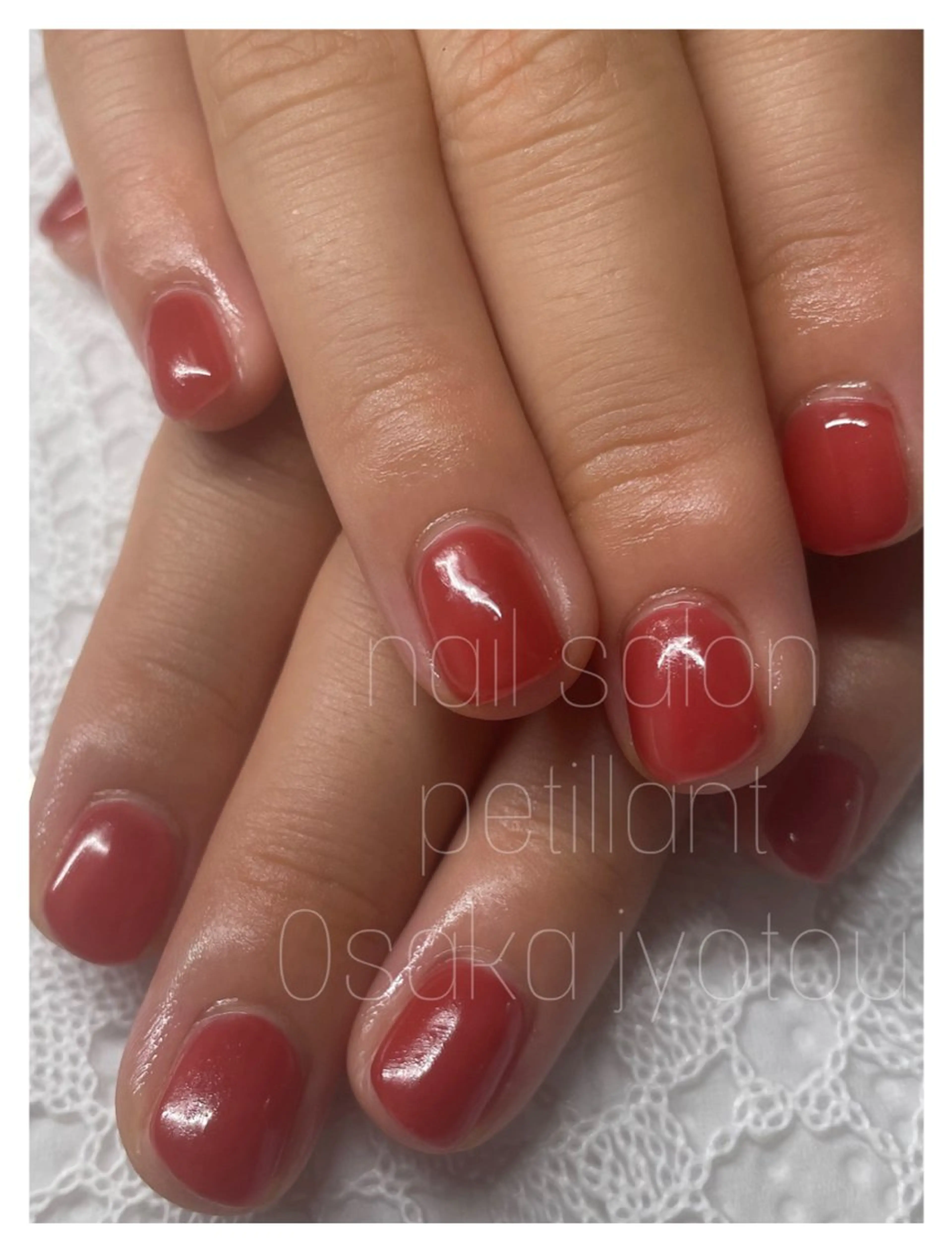 ネイル 赤色 ショートネイル nail salon petillantのネイルデザイン