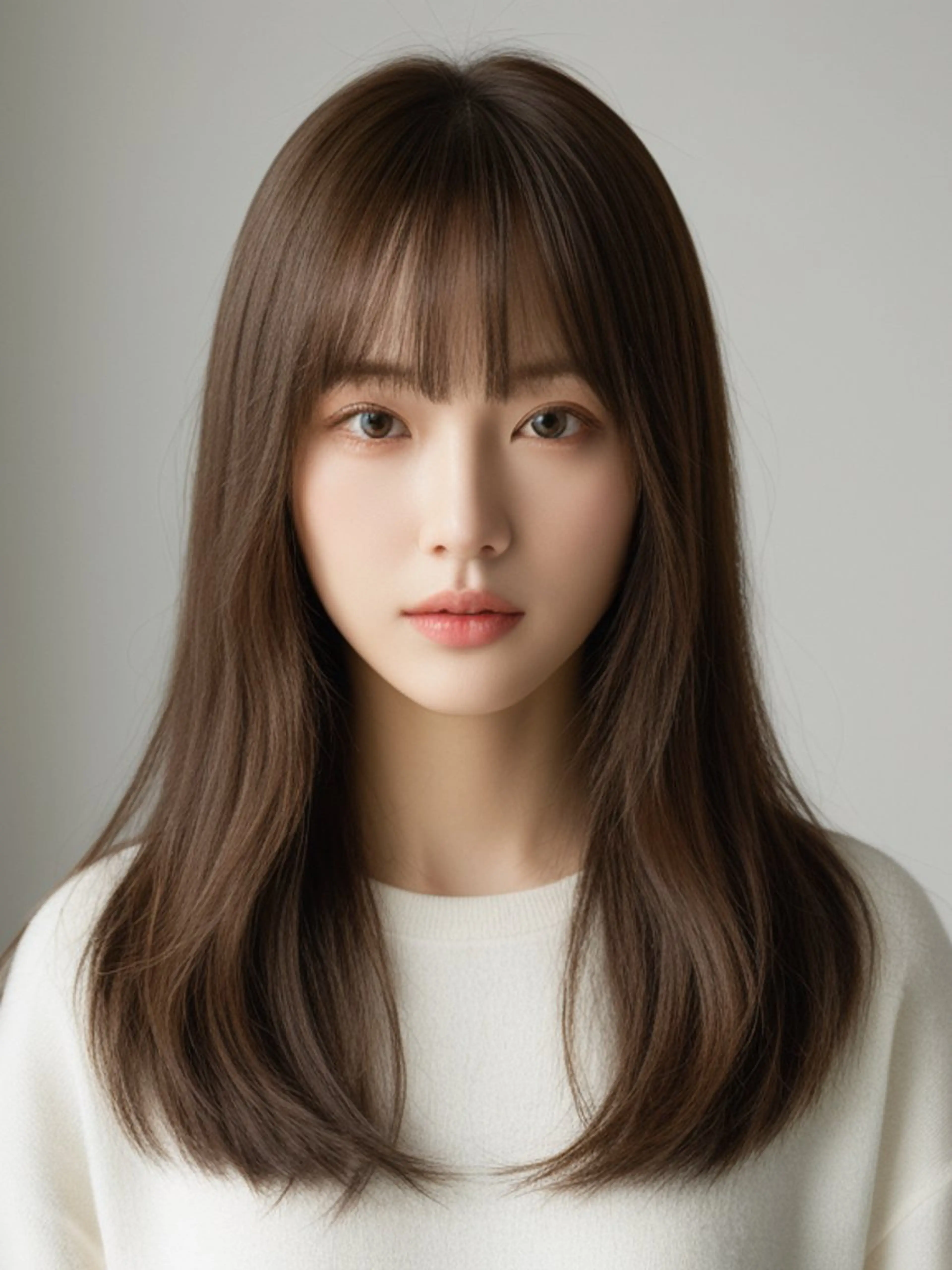 セミロング くびれヘア 韓国風ヘア レイヤーカット シースルーバング 新宿/韓国レイヤー/ 顔まわり/メンズヘアのヘアスタイル