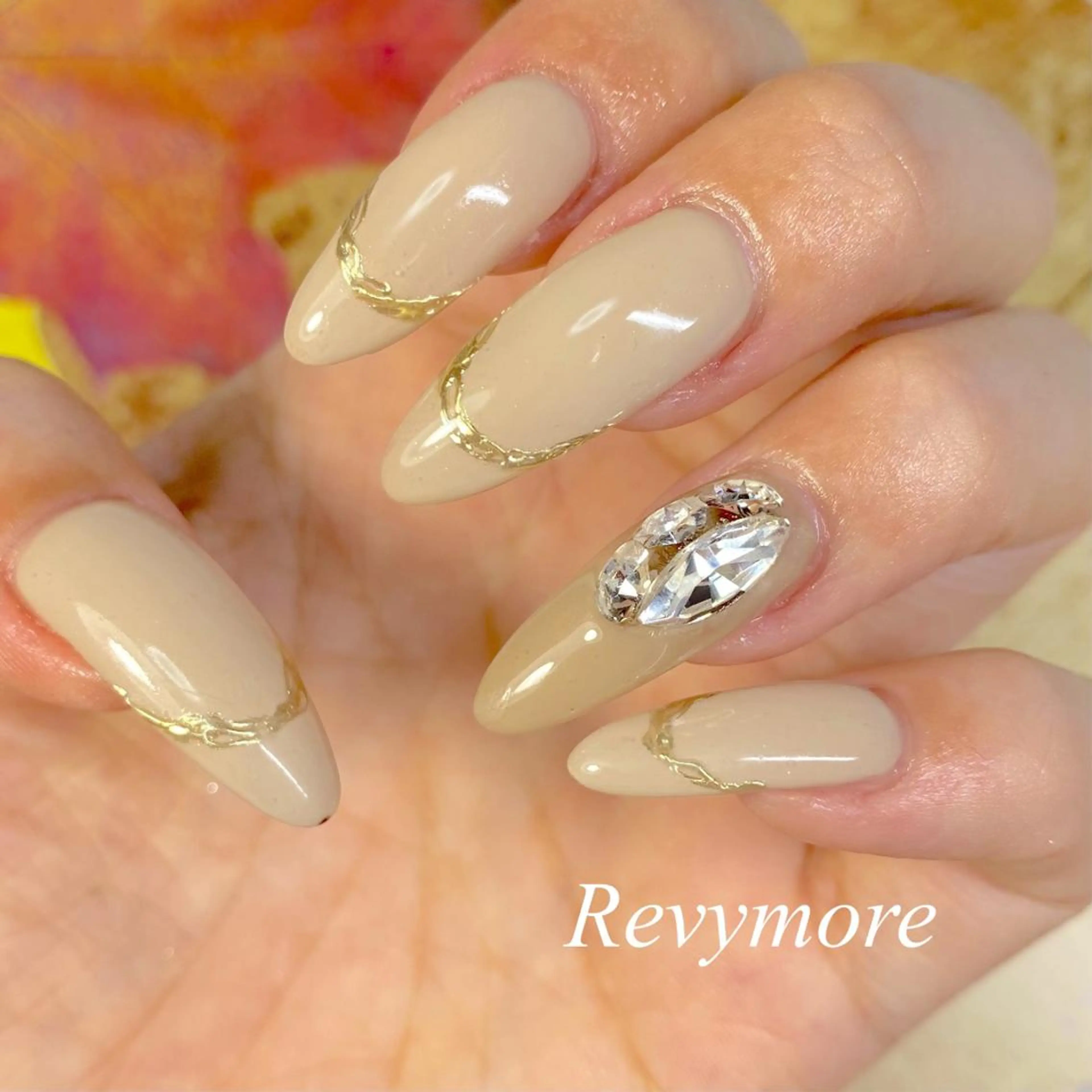 ロング ネイル アートネイル ブラウン フレンチネイル ジェルネイル おそろいネイル nail salon Revymoreのネイルデザイン