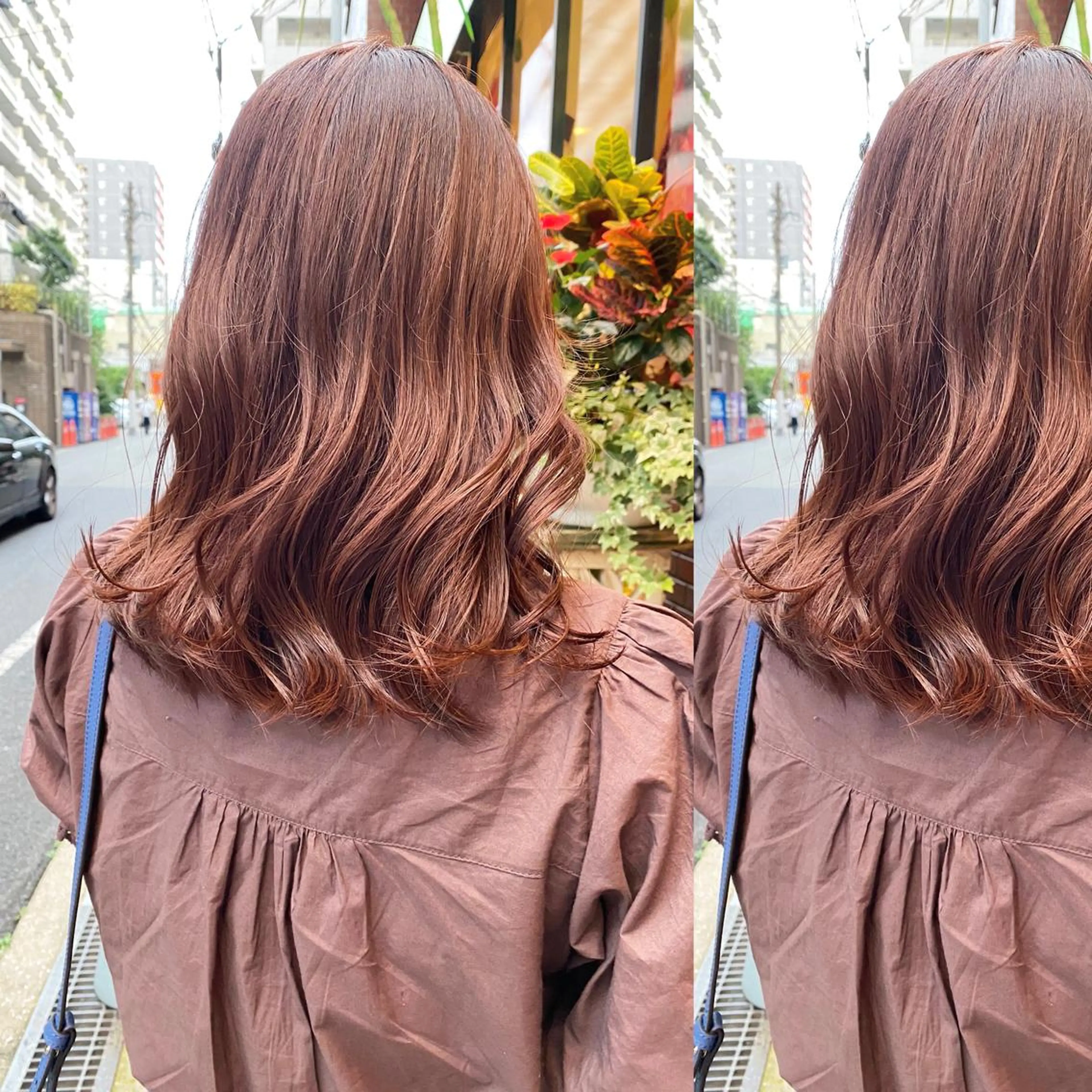 ミディアム カラー ブラウンカラー ピンクカラー ピンクブラウン カット ヘアカラー トリートメント ツキノキ ミナのヘアスタイル