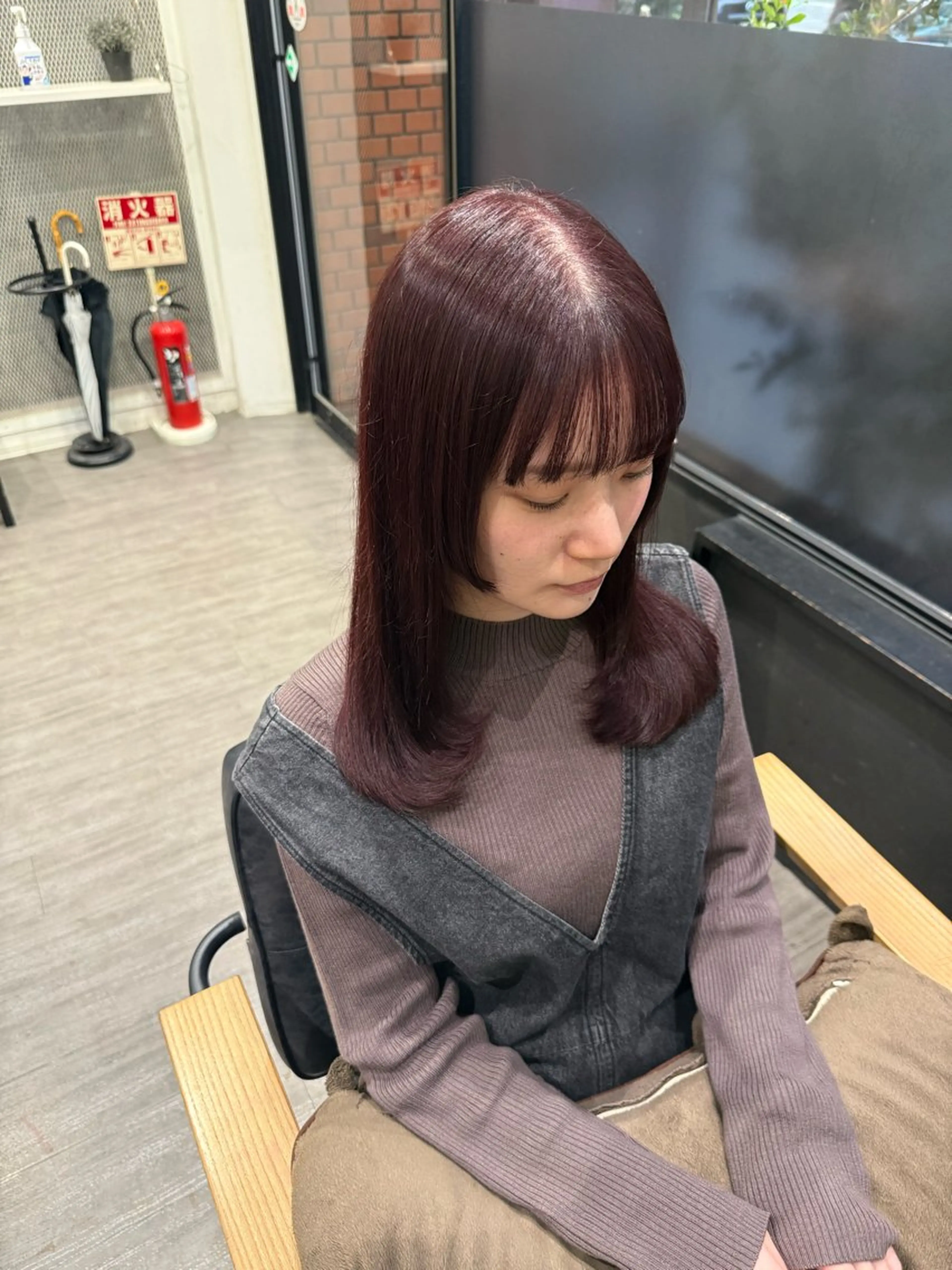 ミディアム カラー カシス レッドカラー 姫カット レイヤーカット カット ヘアカラー トリートメント 艶髪レイヤー上田 紗也🇰🇷💗のヘアスタイル
