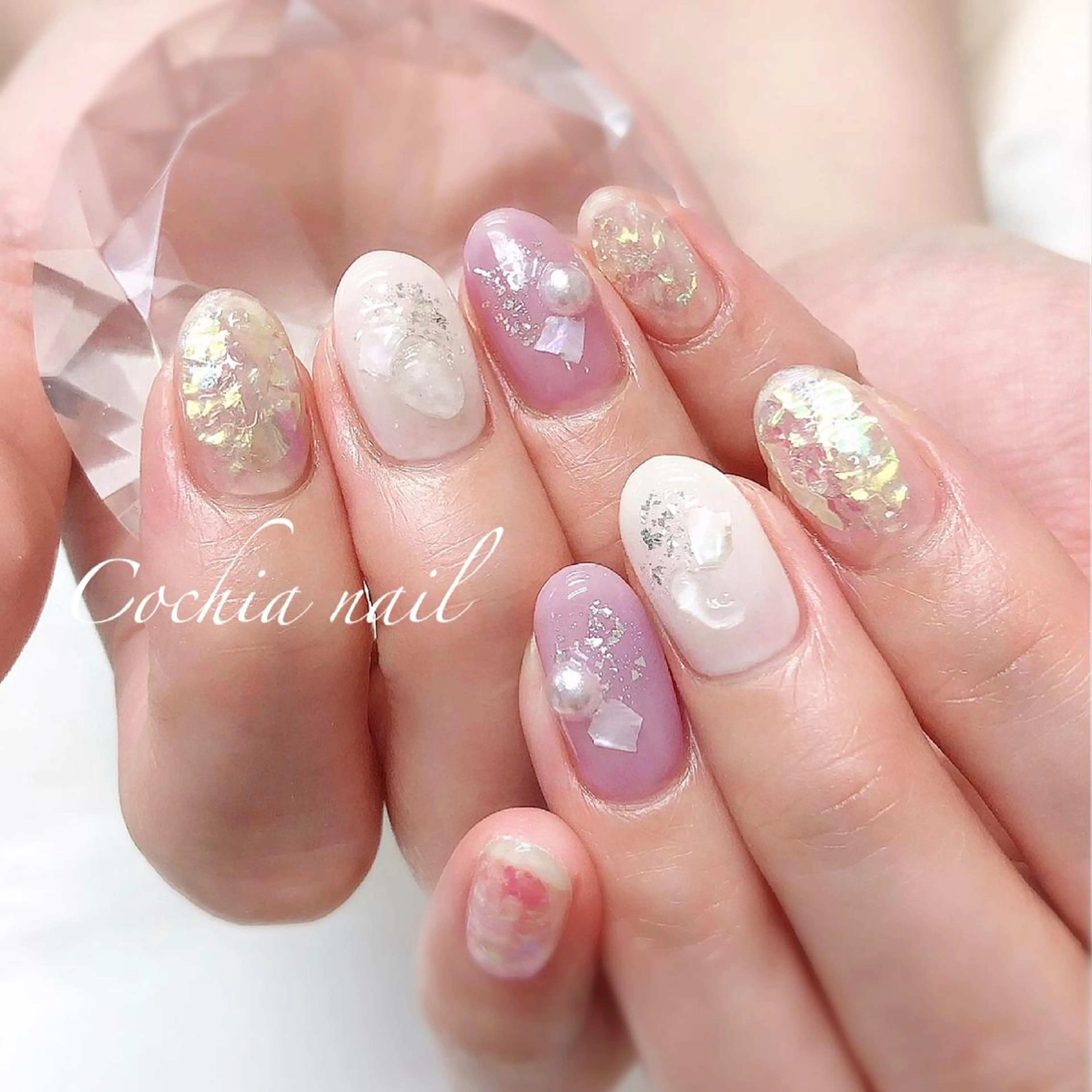 ネイル 氷ネイル・うるうるネイル ハンドネイル ☆Cochia nail☆のネイルデザイン