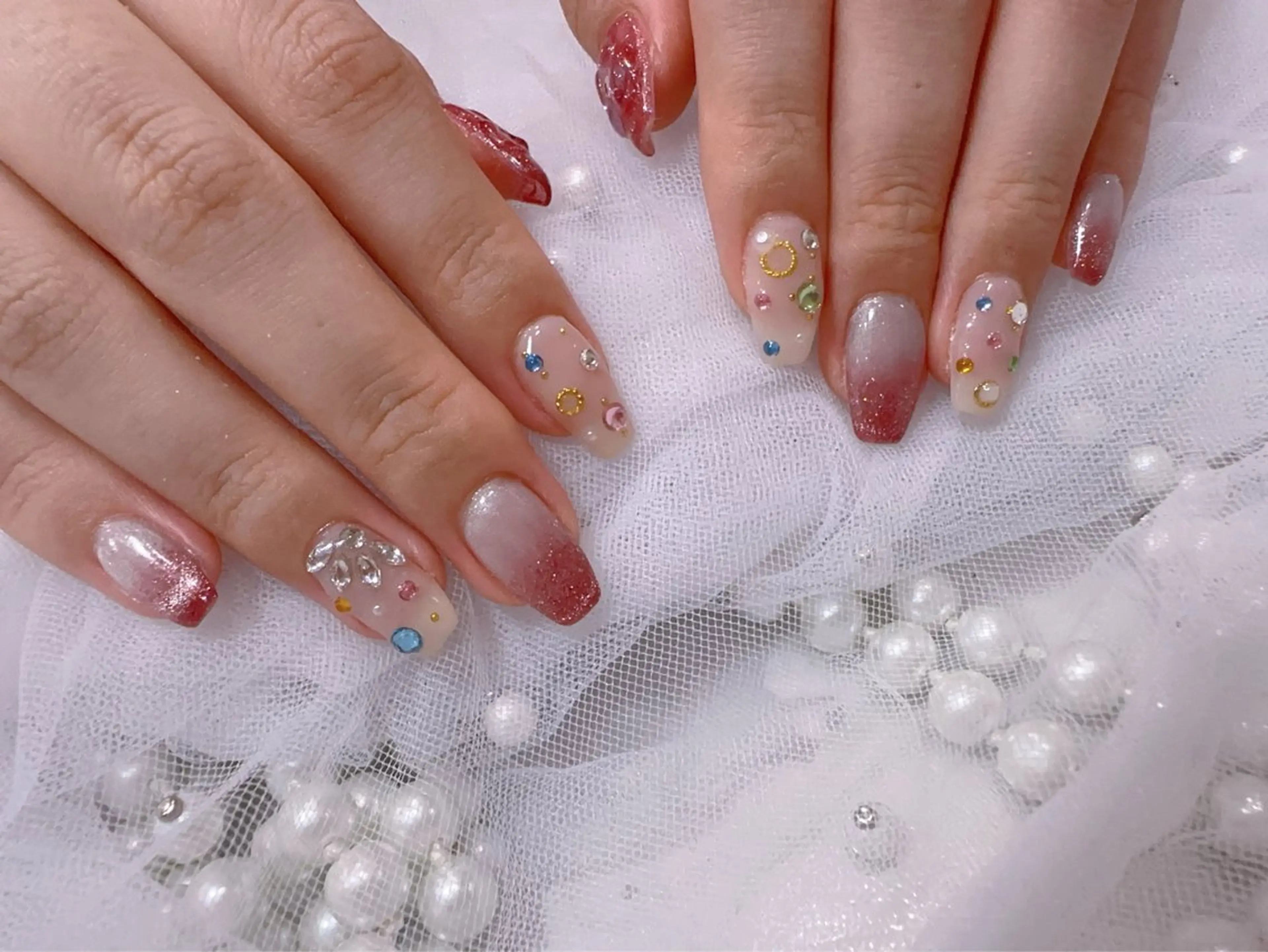 ネイル アートネイル フラッシュネイル フレンチネイル ジェルネイル ガラスフレンチ ハンドネイル You&Me Miyuのネイルデザイン