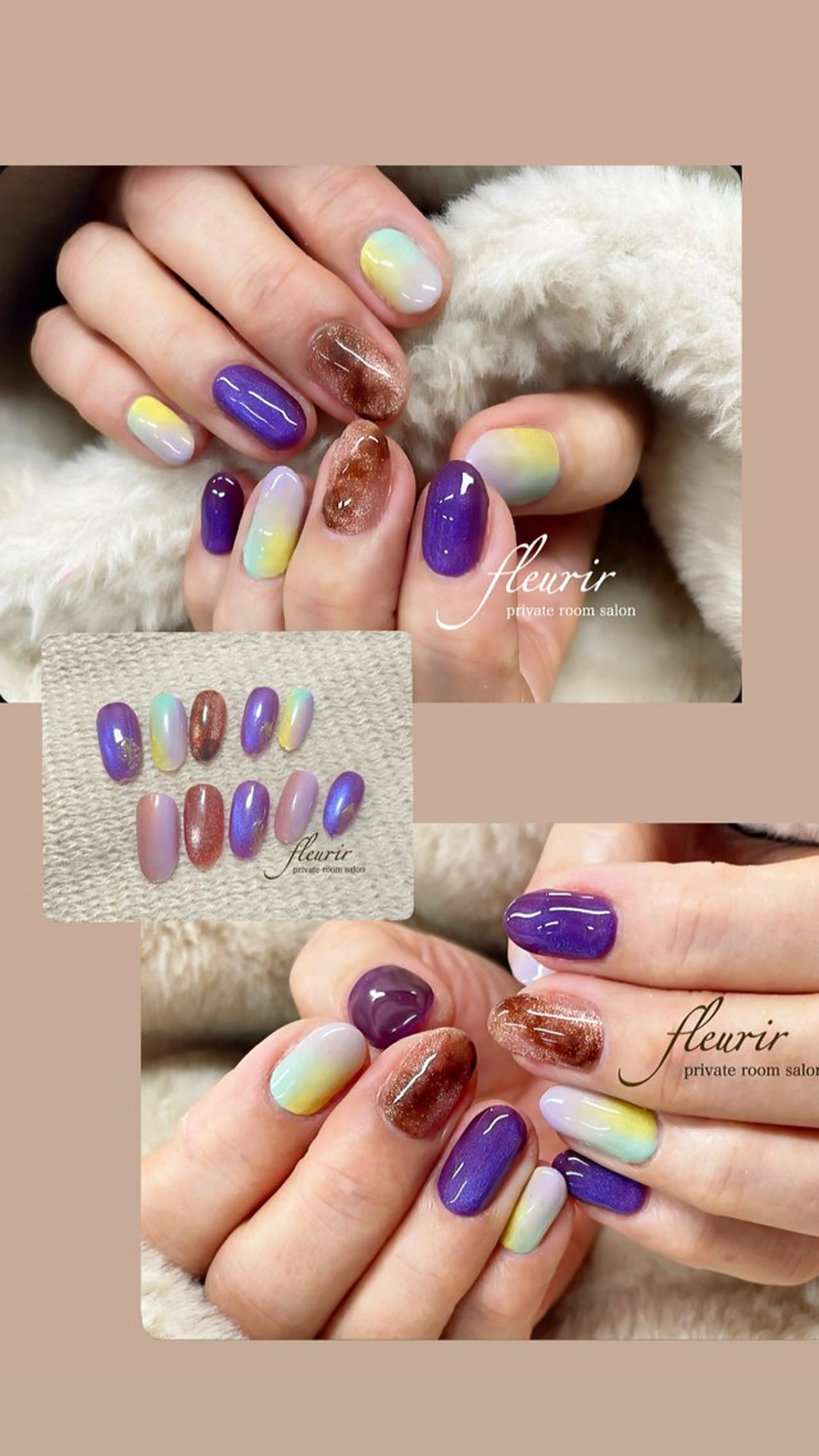 ネイル マグネットネイル ニュアンスネイル パステルネイル パープル フルリール 【プライベートサロンのネイルデザイン