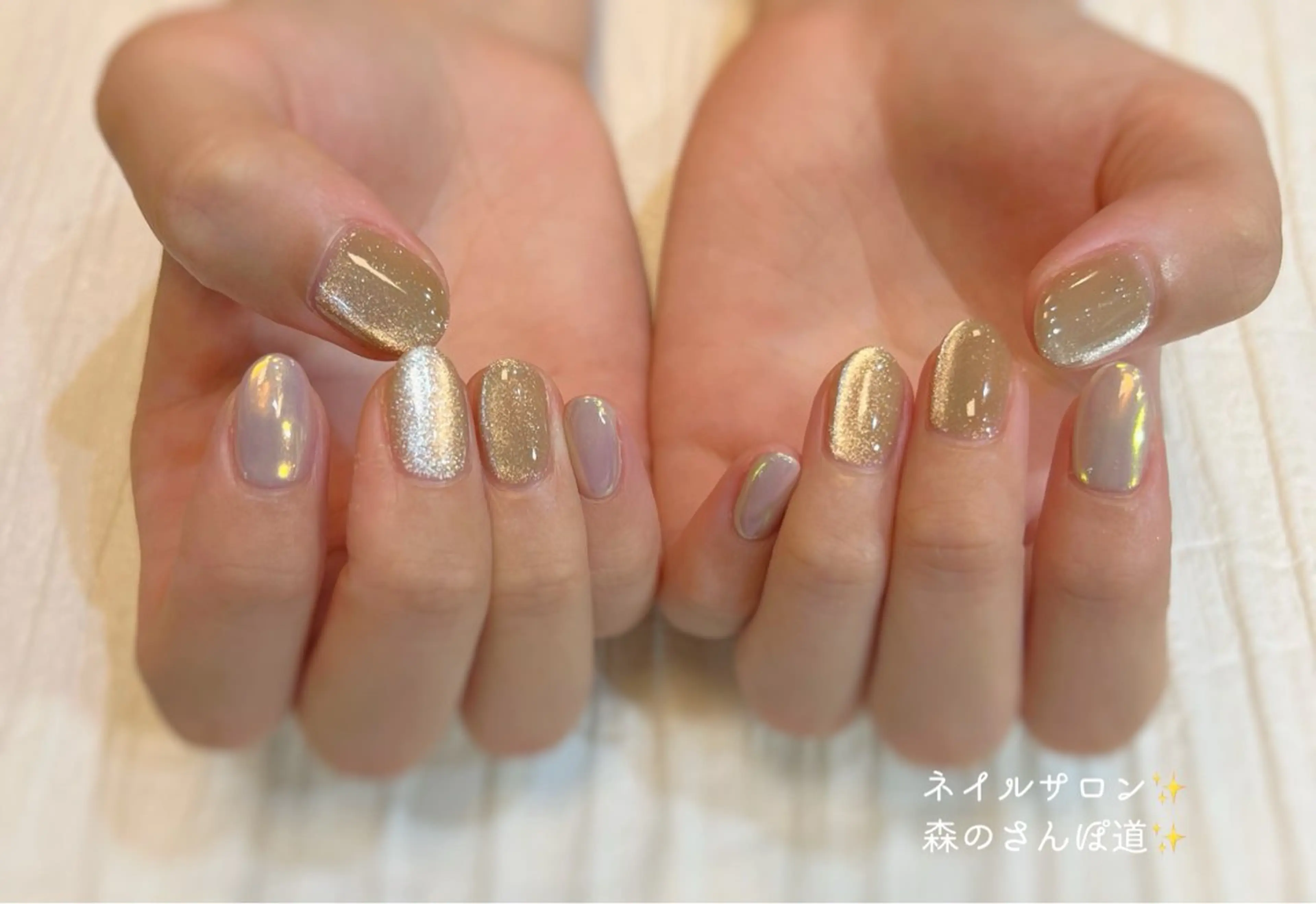 ネイル ハンドネイル ショートネイル 森のさんぽ道のネイルデザイン