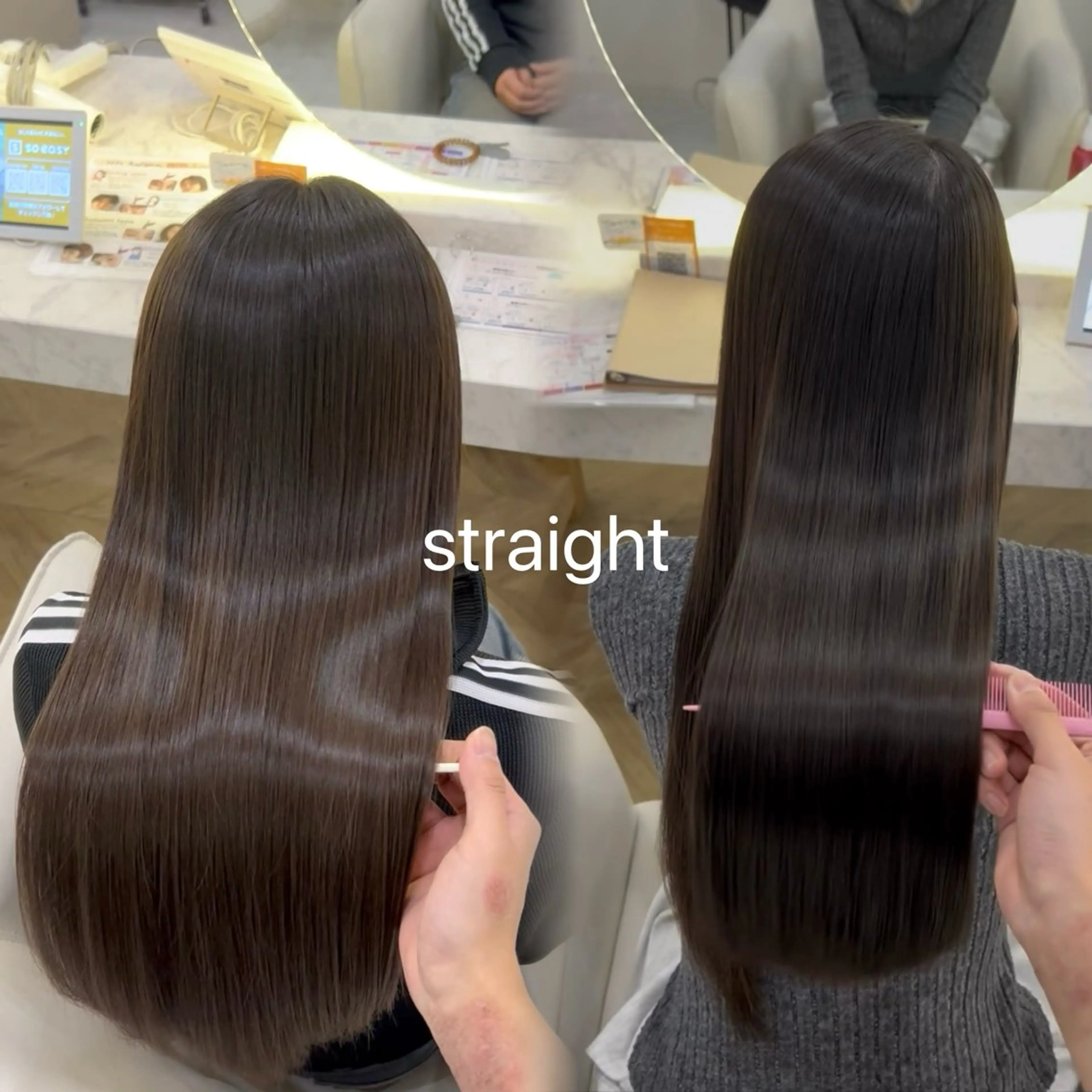 ロング カット 縮毛矯正 トリートメント 𝜗𝜚ブリーチ ／レイヤー𝜗𝜚のヘアスタイル