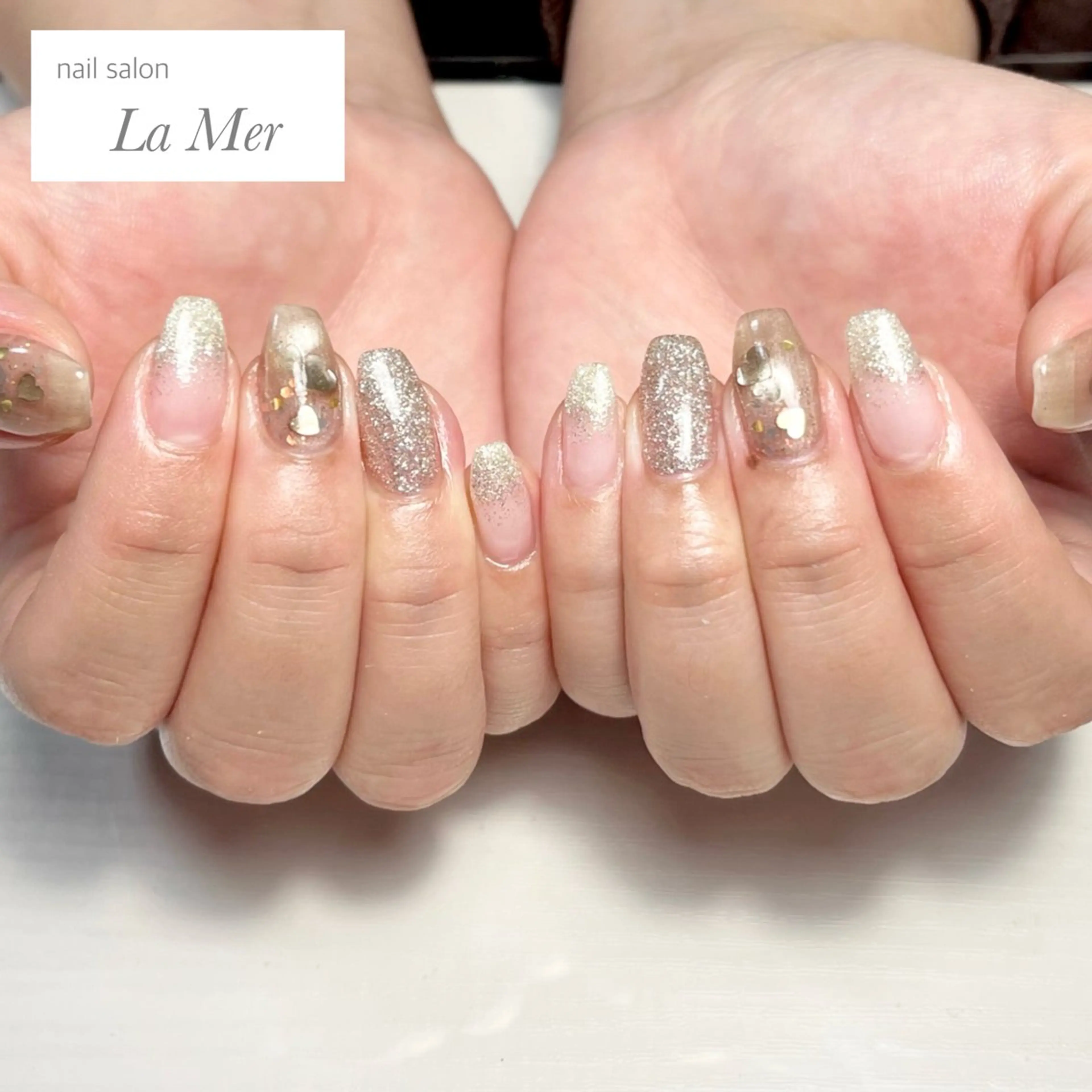 ネイル ブラウン フラッシュネイル ハート マグネットネイル ビー玉ネイル nailsalon La Merのネイルデザイン