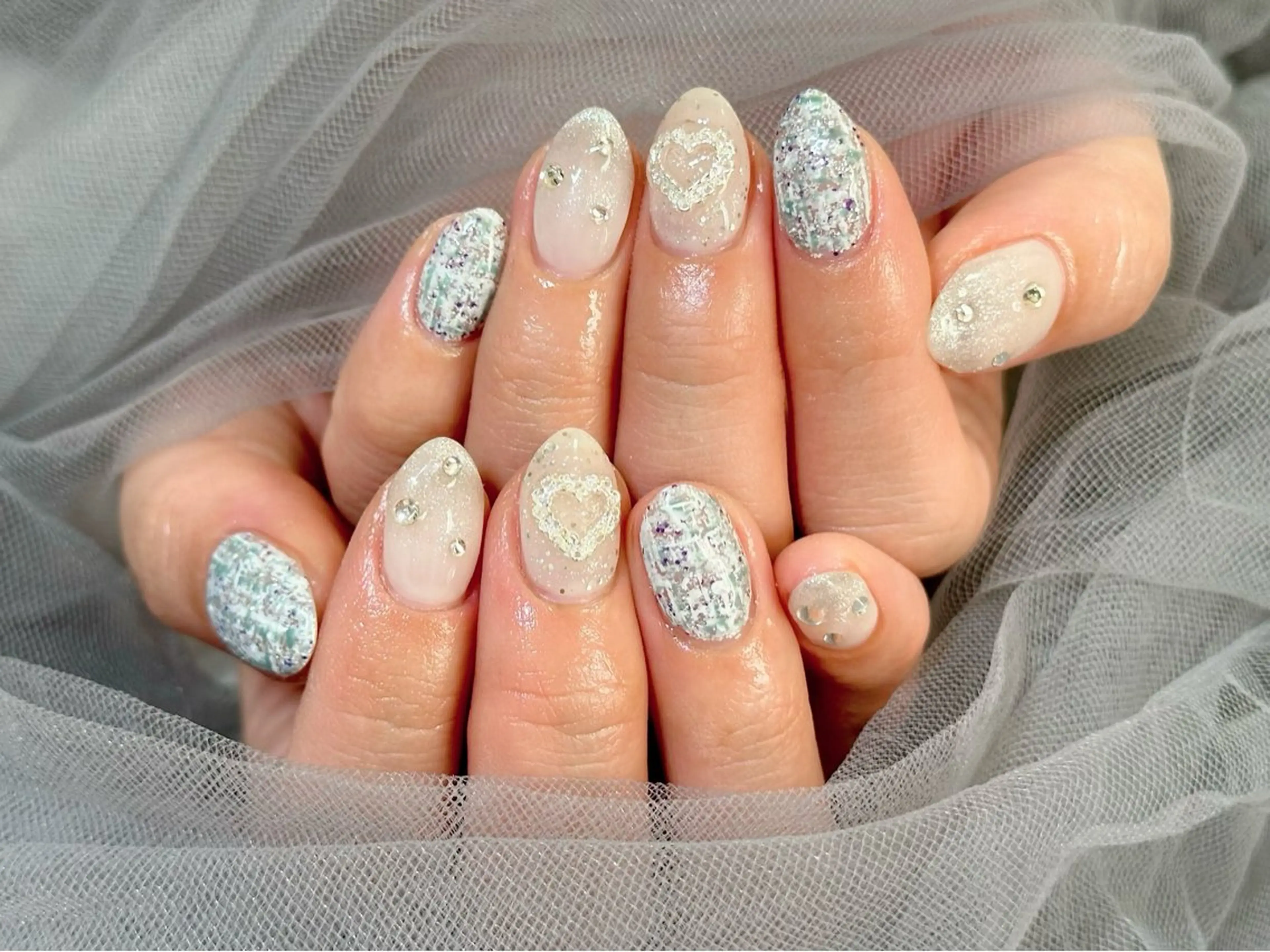 ネイル 水色 ツイードネイル ハンドネイル Nail Salon KURELLYのネイルデザイン