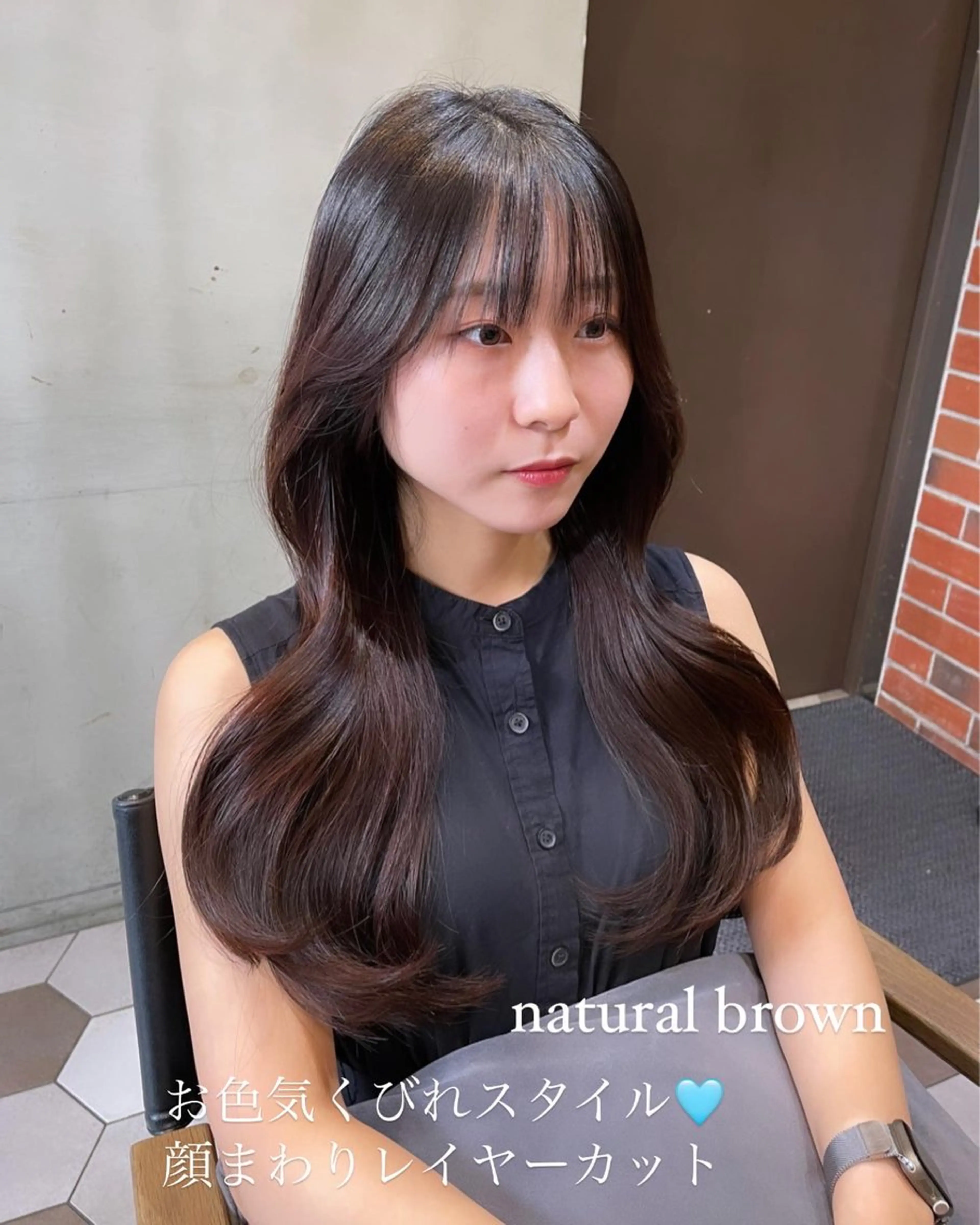 ロング カラー ヘアアレンジ ブラウンカラー ナチュラルブラウン くびれヘア レイヤーカット カット ヘアカラー トリートメント 酸性縮毛矯正🧴韓国 レイヤー/髪質改善のヘアスタイル