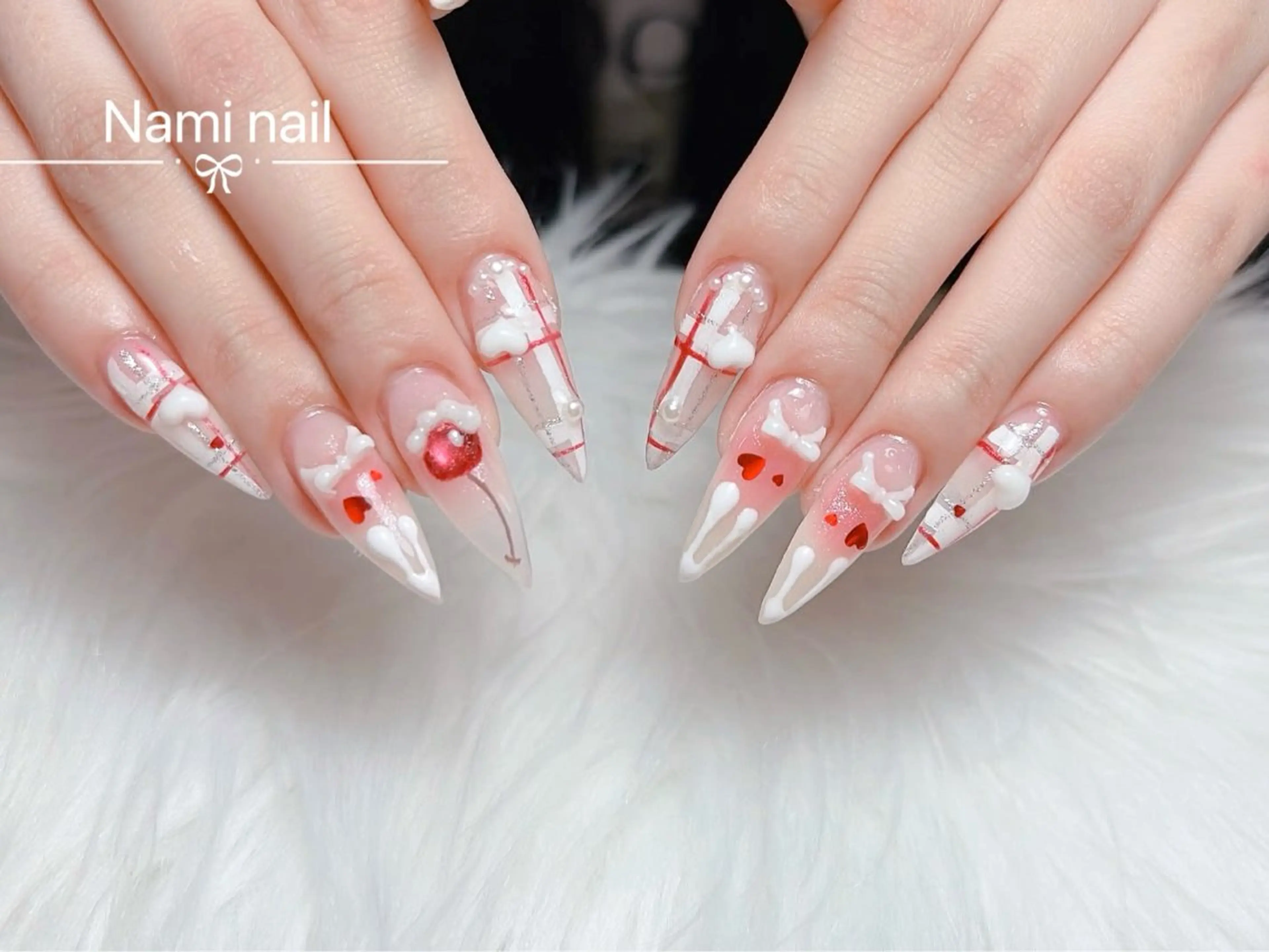 ネイル 長さ出し ガーリー 韓国ネイル ロングネイル 持ち込み ハンドネイル Nami nail salonのネイルデザイン