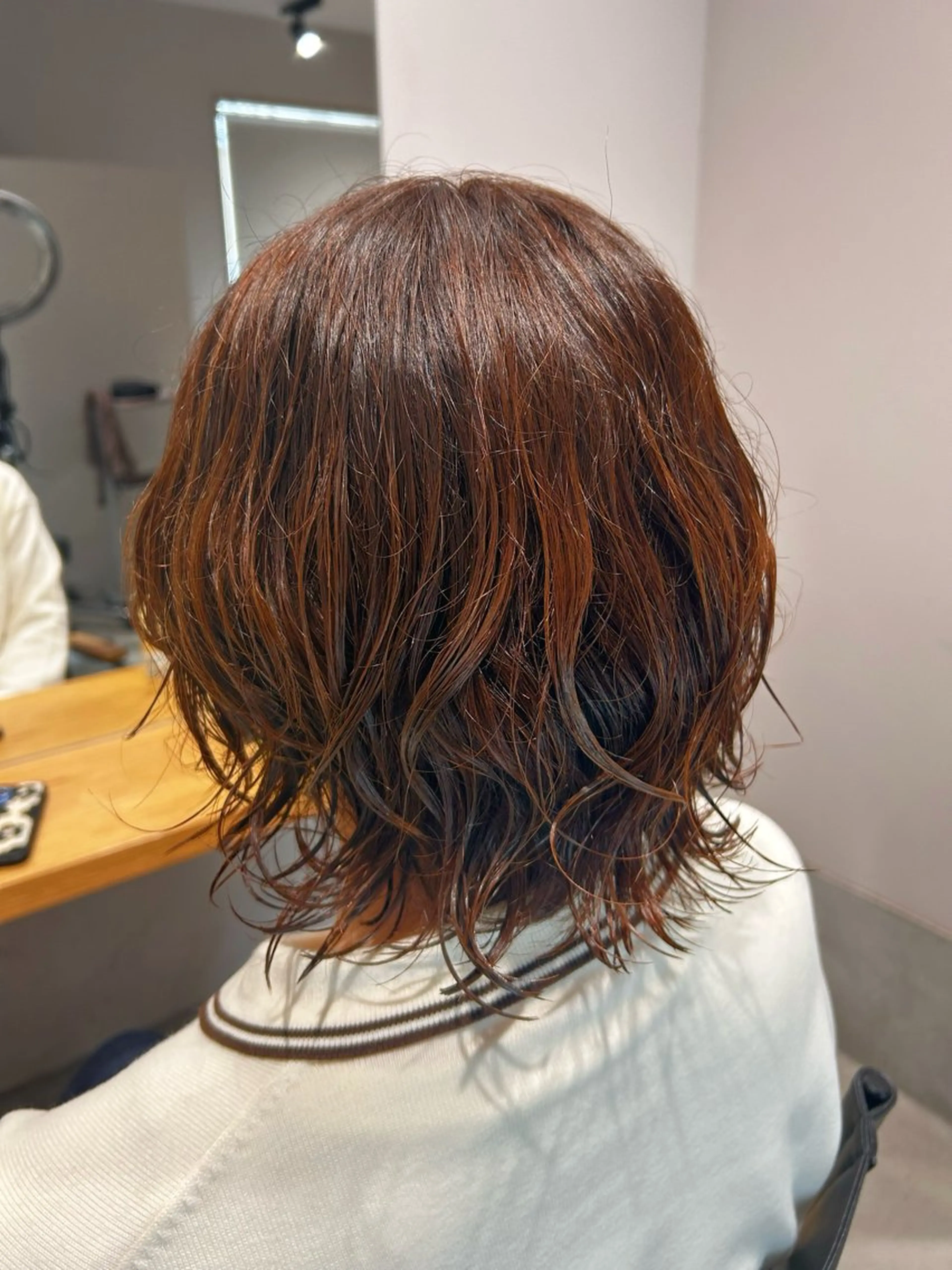 カラー パーマ オレンジ 透明感ケアカラー/ レイヤー/ryokaのヘアスタイル