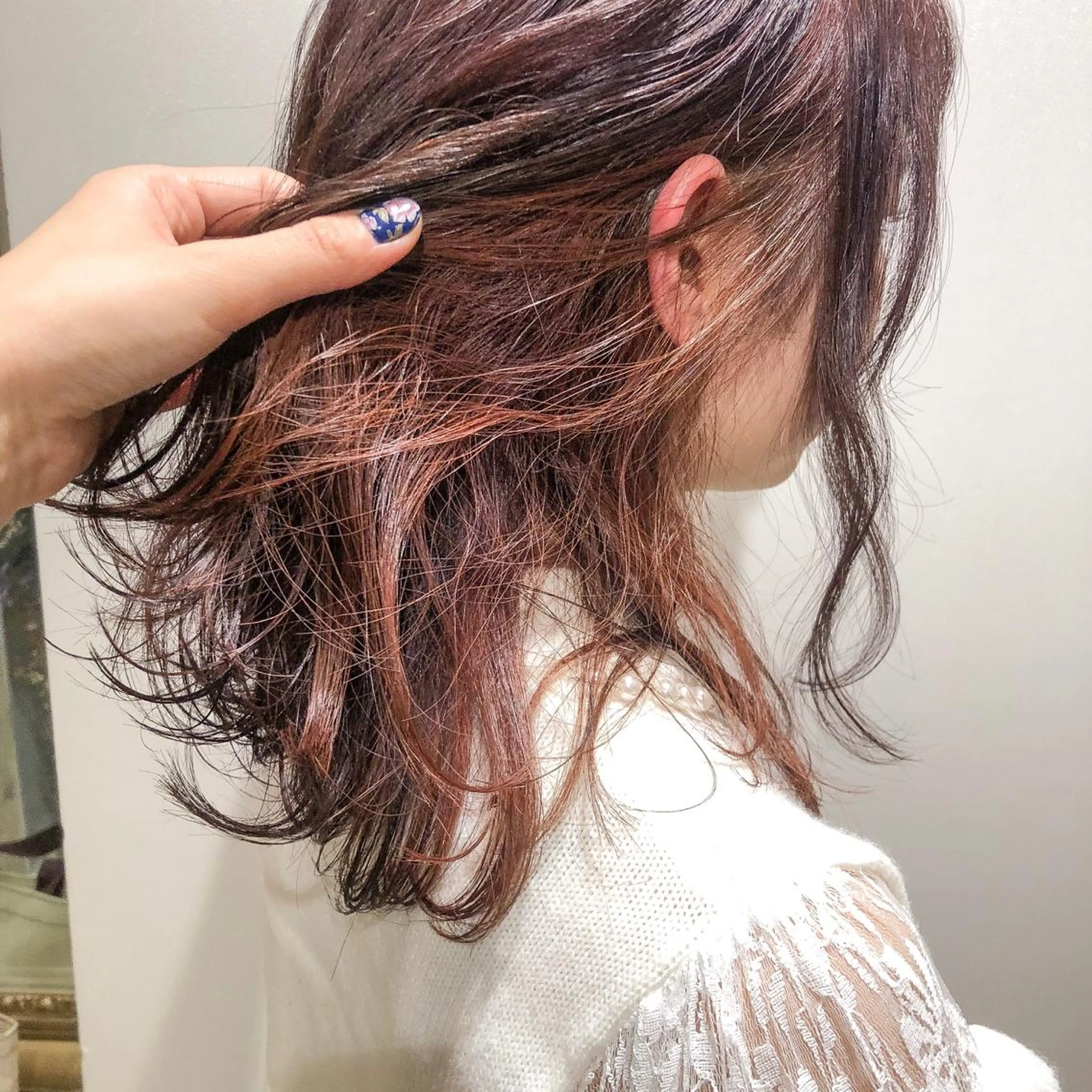 セミロング カラー ブリーチ インナーカラー ピンクカラー 縮毛矯正×ボブ💎 髪質改善/木下のヘアスタイル