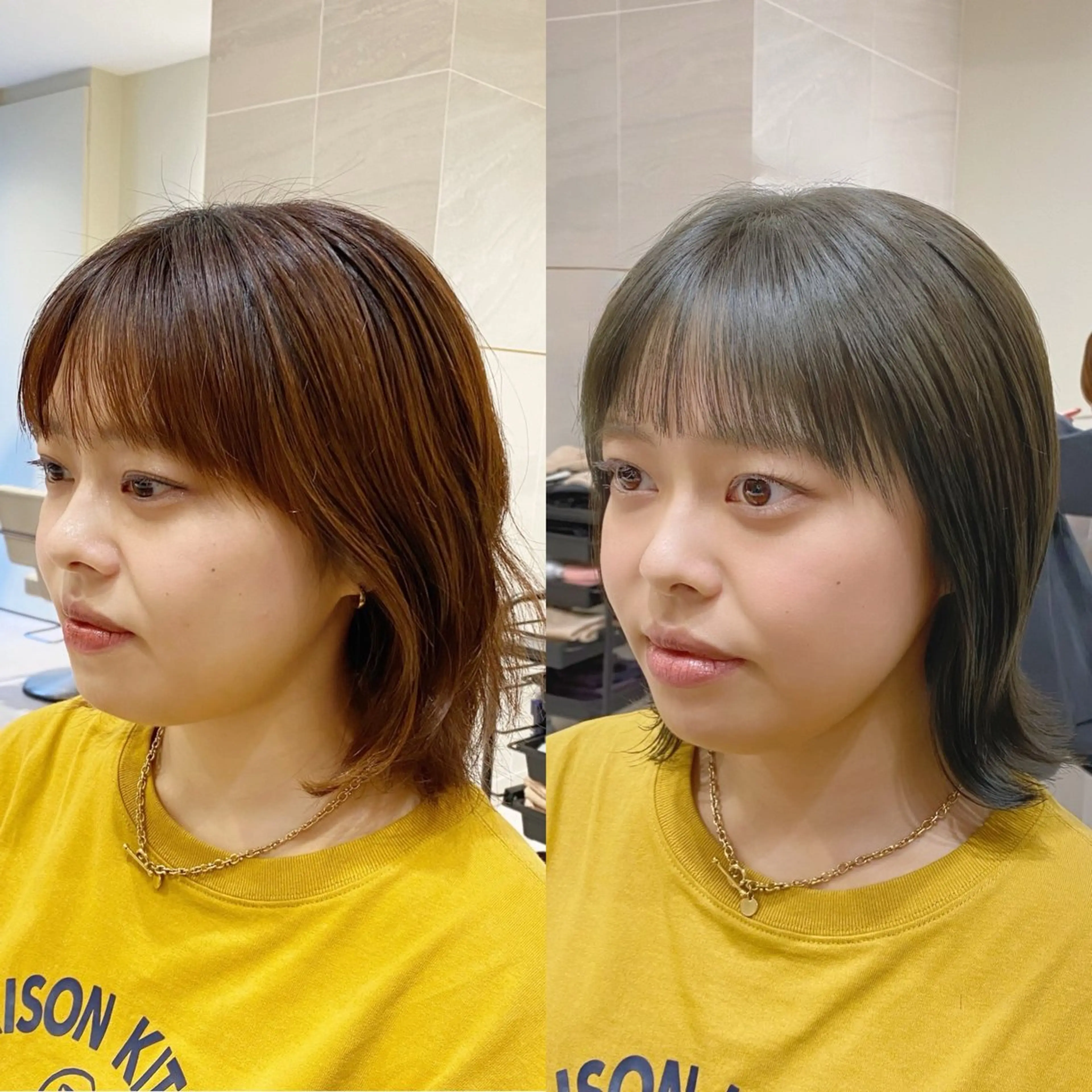 カラー グレージュ カーキグレージュ ボブ カット ヘアカラー トリートメント 透明感カラー🌿 グレージュ🐺陽介のヘアスタイル