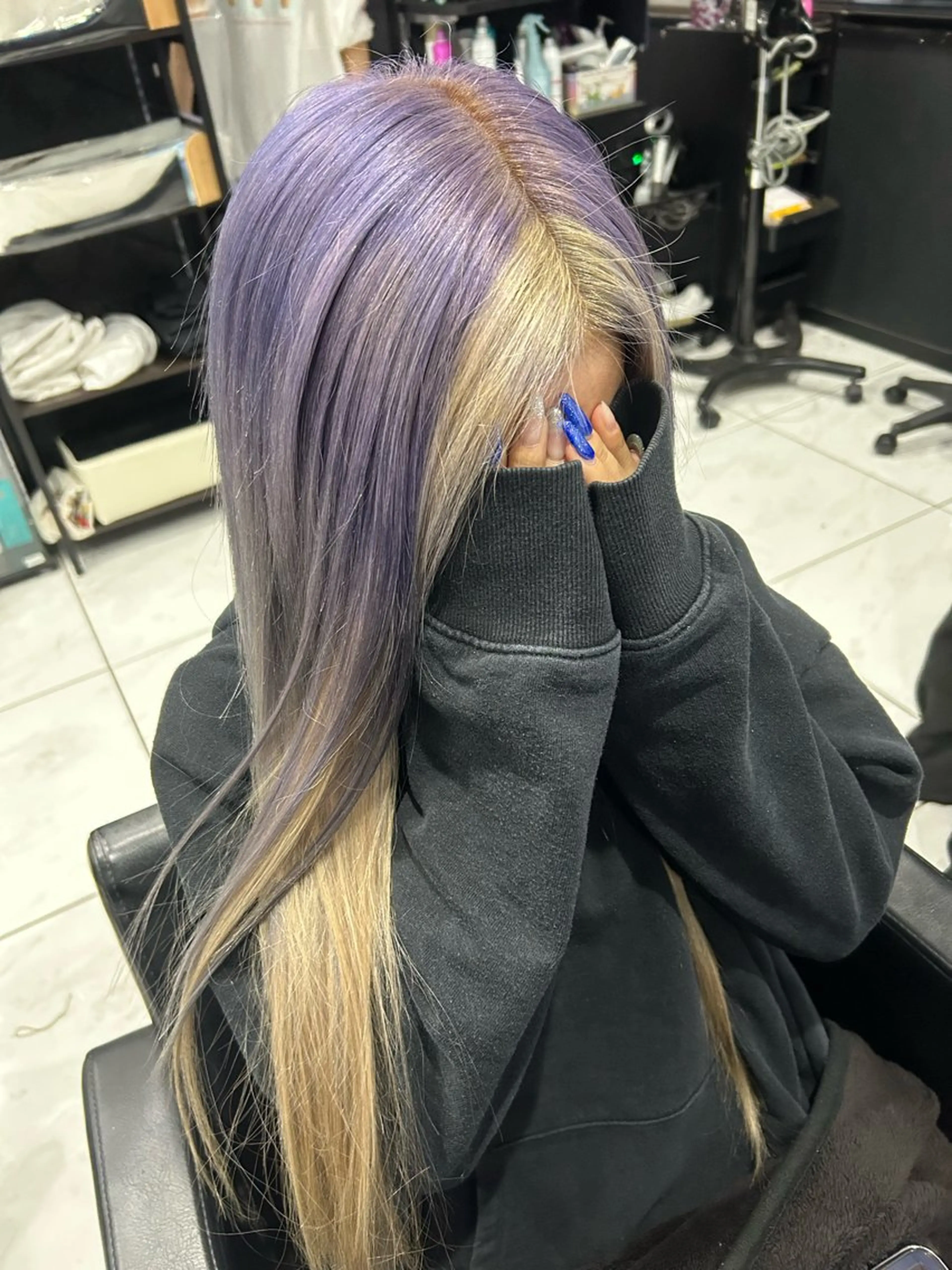 ロング カラー ヘアアレンジ プルエクステ ミストバング ブリーチ  フェイスフレーミング エクステ 長田 麻友子のヘアスタイル