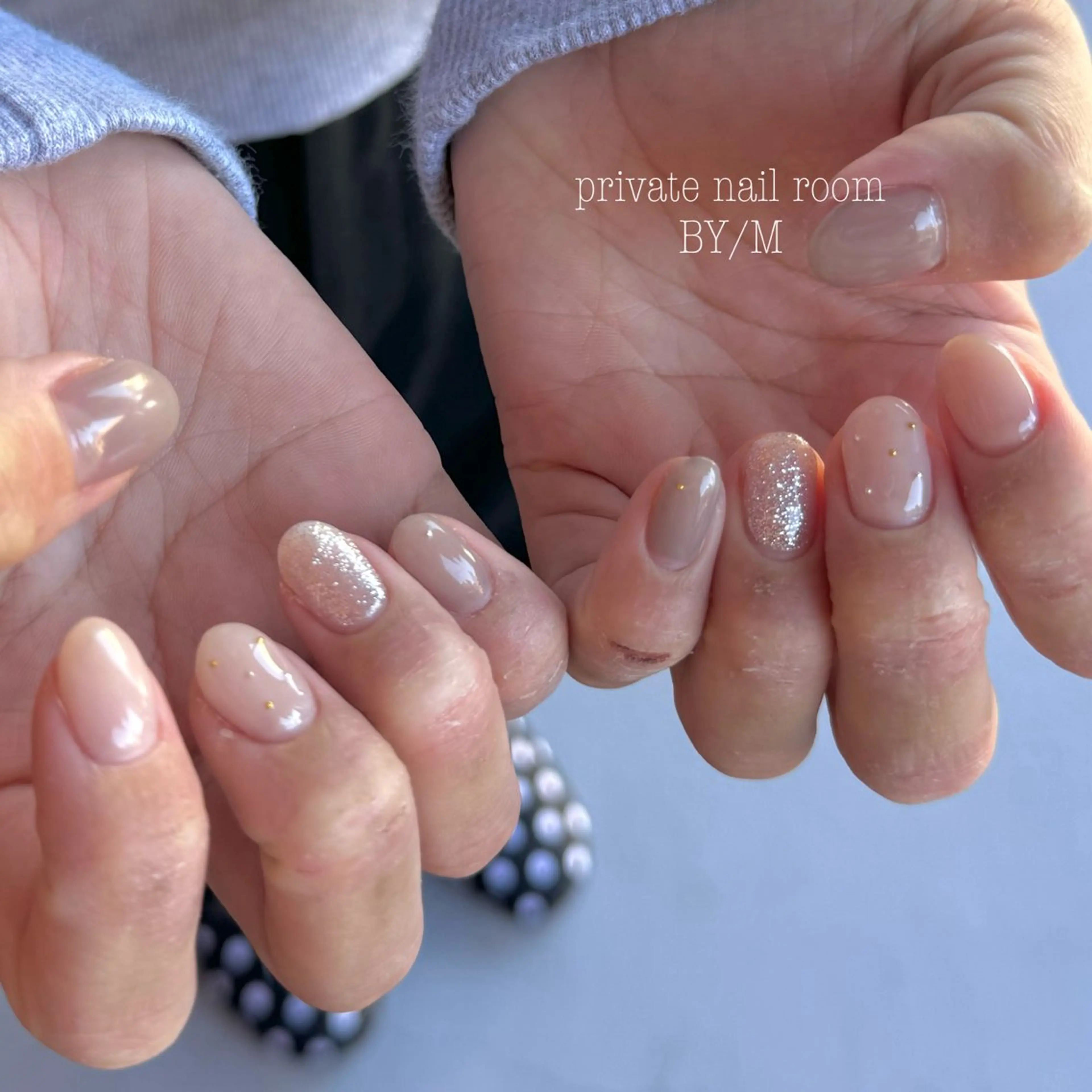 ネイル ラメ(グリッター) 持ち込み ピンク シルバー ホワイト ハンドネイル BY / Mのネイルデザイン