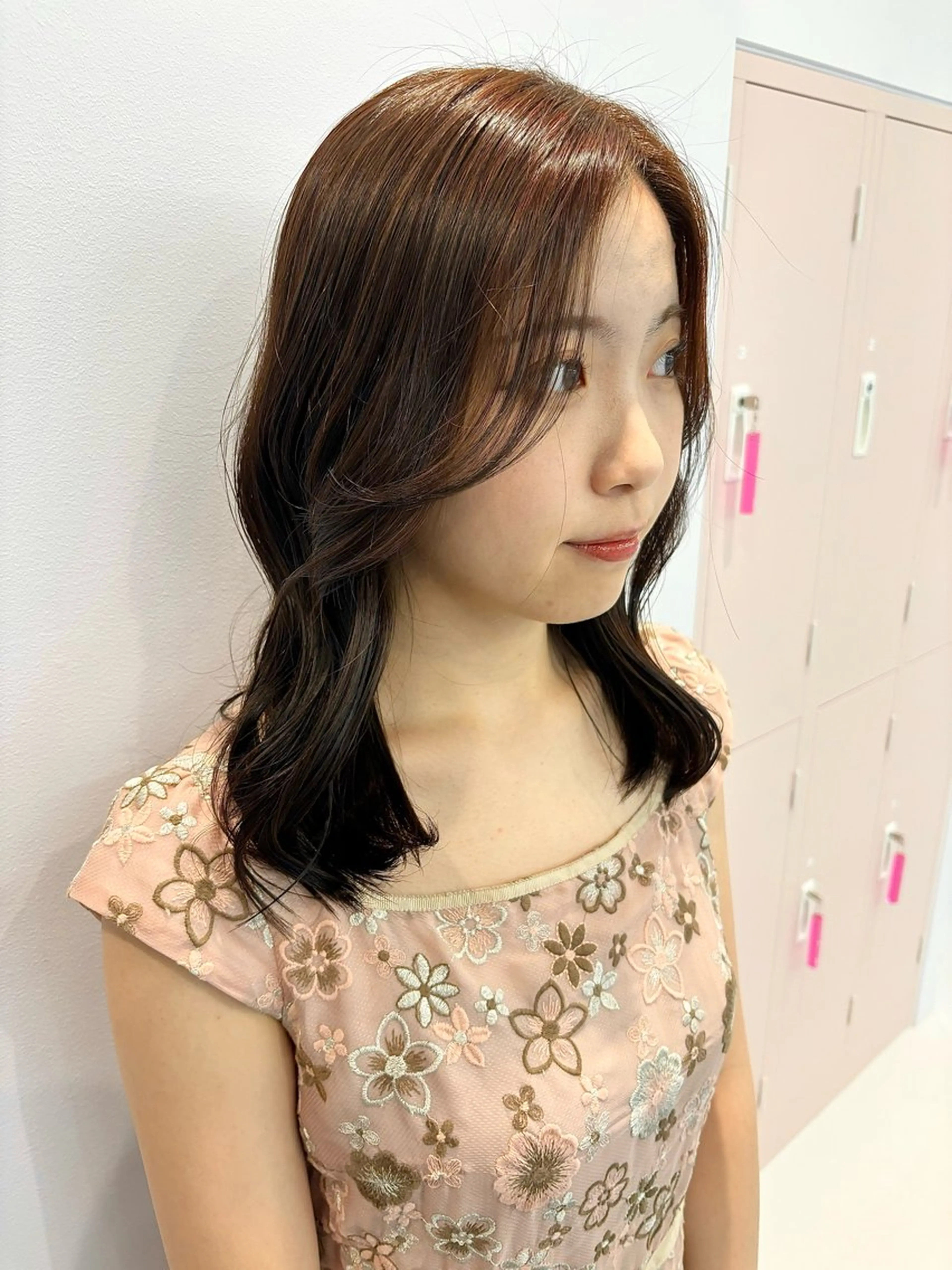 ミディアム カラー 顔周りカット/ボブ/ ツヤ髪/coconaのヘアスタイル