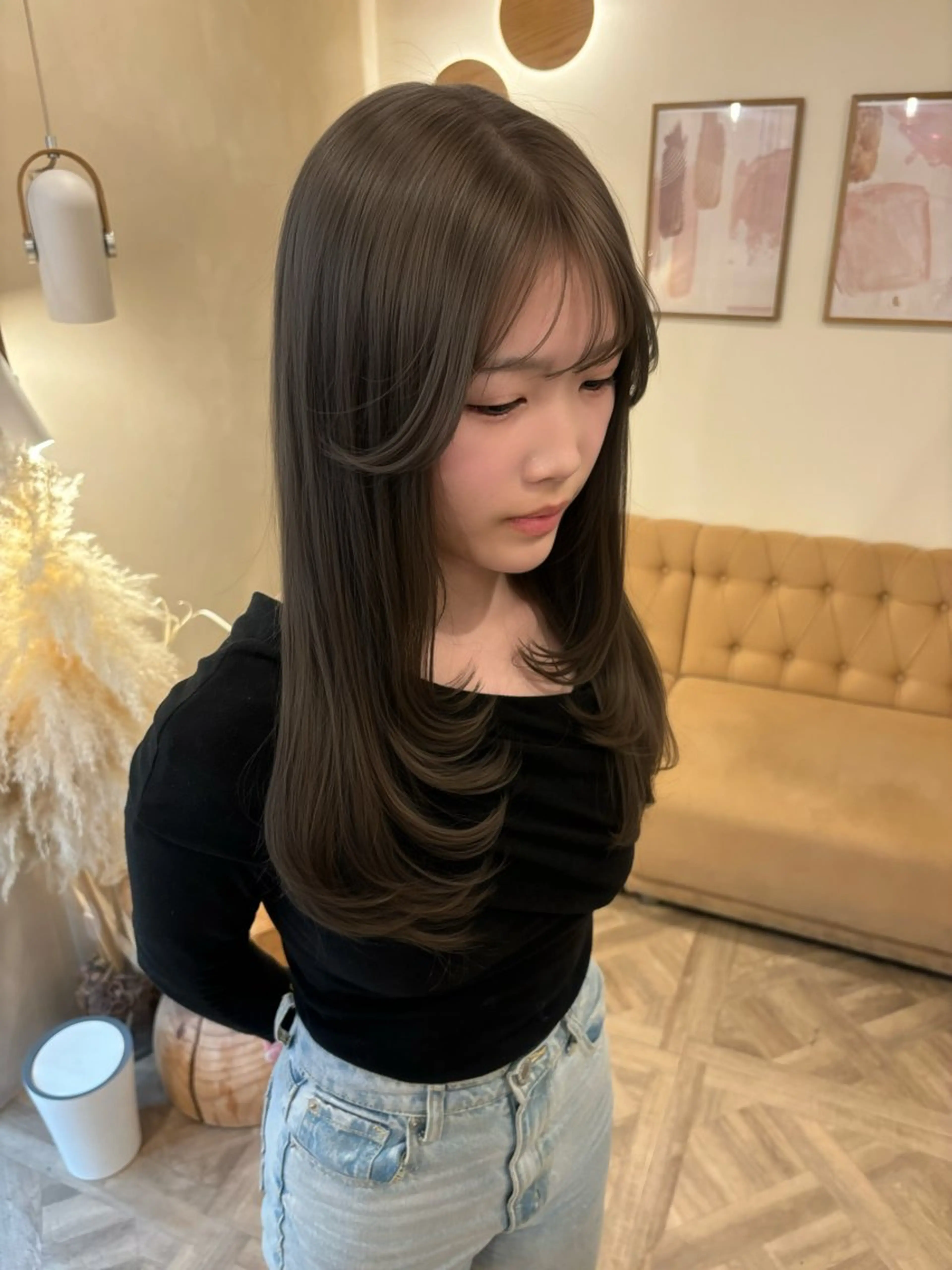 ロング カラー カット ヘアカラー トリートメント ミルクティ/ピンク/ レイヤー/yuriaのヘアスタイル